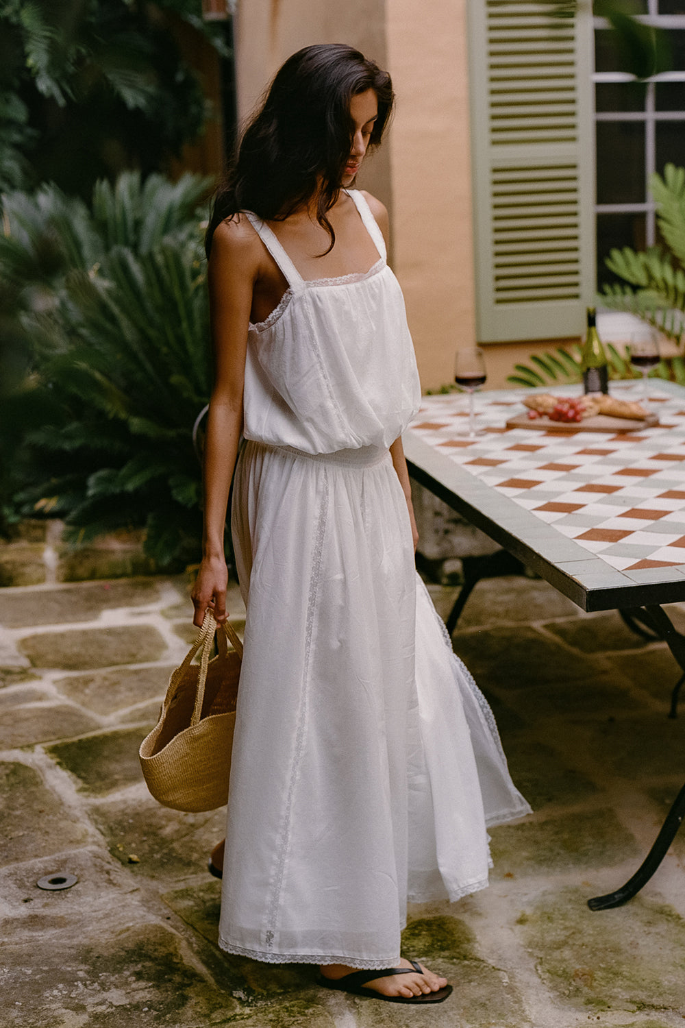 Rosin Shirred Lace Sleeveless Midi Dress in White By DISSH