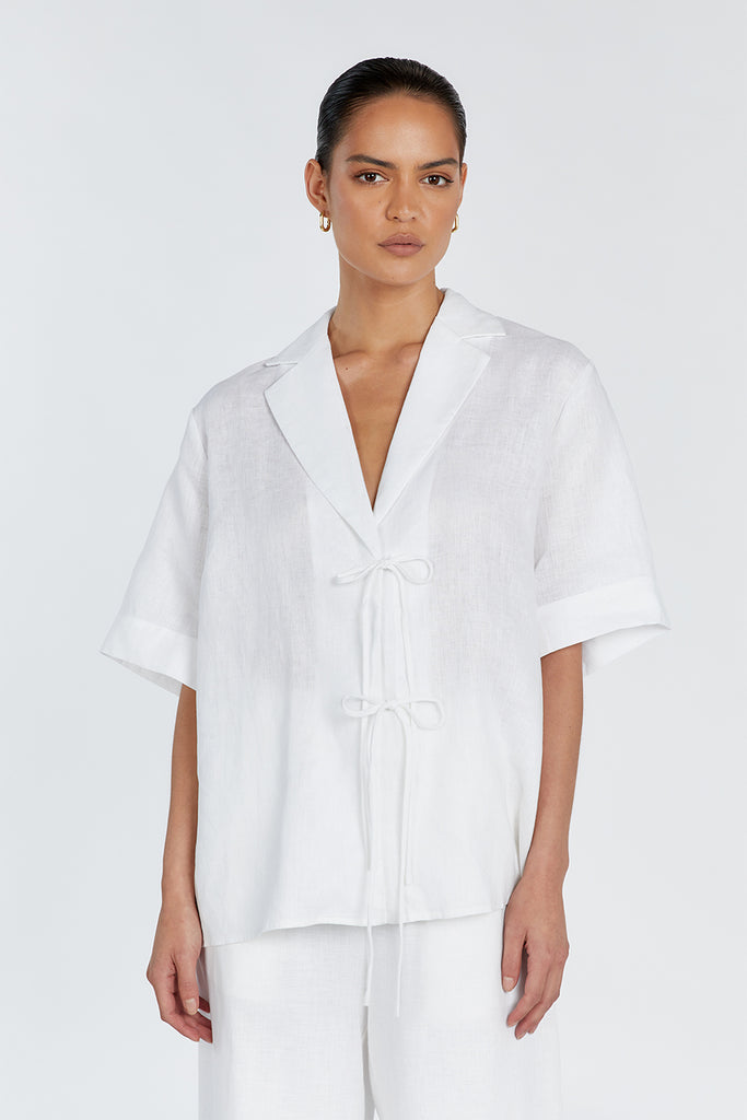 EMELIA WHITE LINEN WRAP SHIRT Dissh