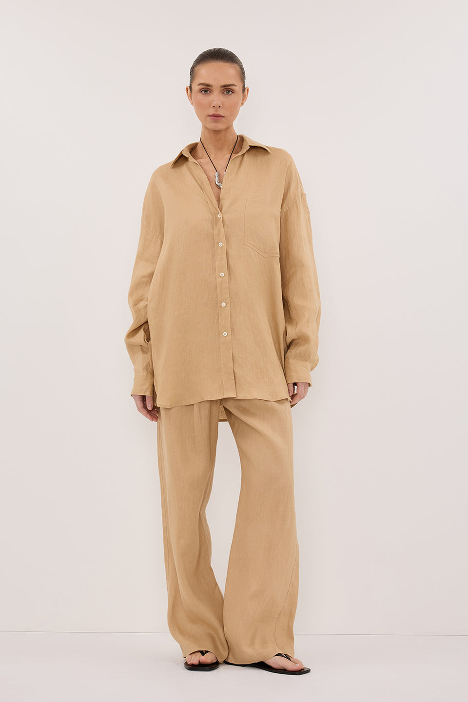 LUNE TAN OVERSIZED LINEN SHIRT