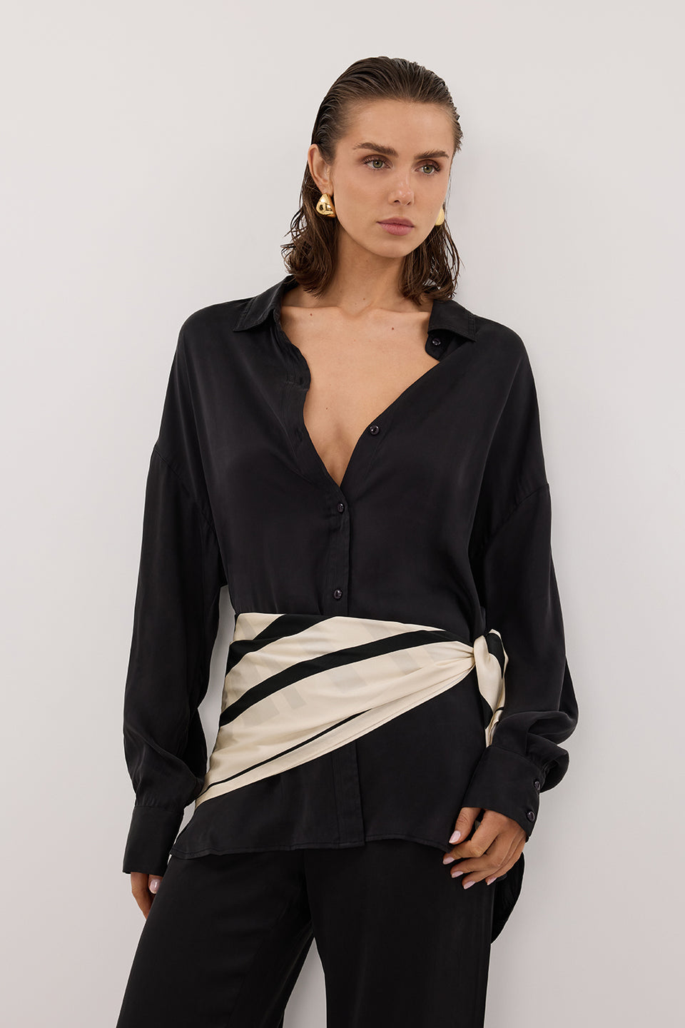 PERCY BLACK SILK LONG SLEEVE SHIRT