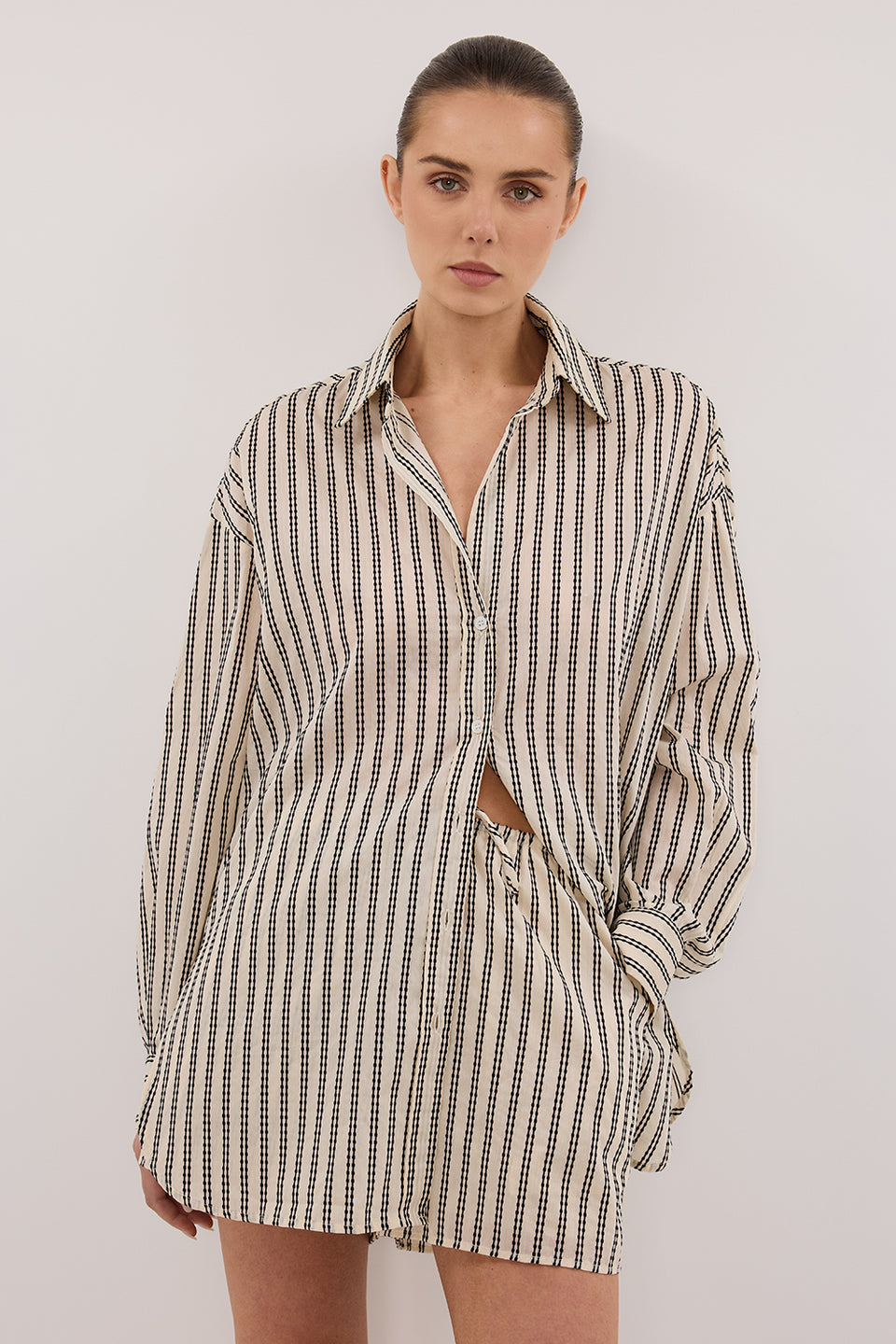 ELLIE CREAM OVERSIZED LONG SLEEVE STRIPE SHIRT