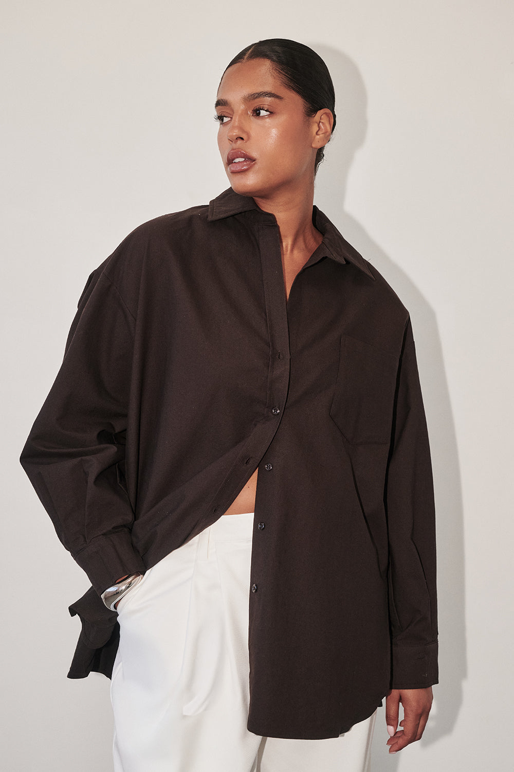 Rhea 2.0 Oversized Cotton Shirt in Burnt Choc By DISSH Rhea 2.0 Oversized Cotton Shirt in Burnt Choc By DISSH
