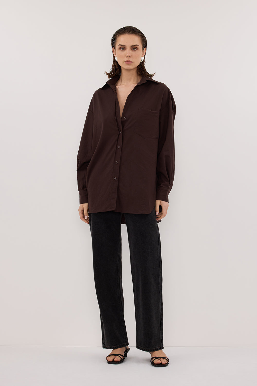 トップス decicouture DAMAGE 2WAY OVERSIZED SHIRT RHEA 2.0 BURNT CHOC COTTON SHIRT – DISSH