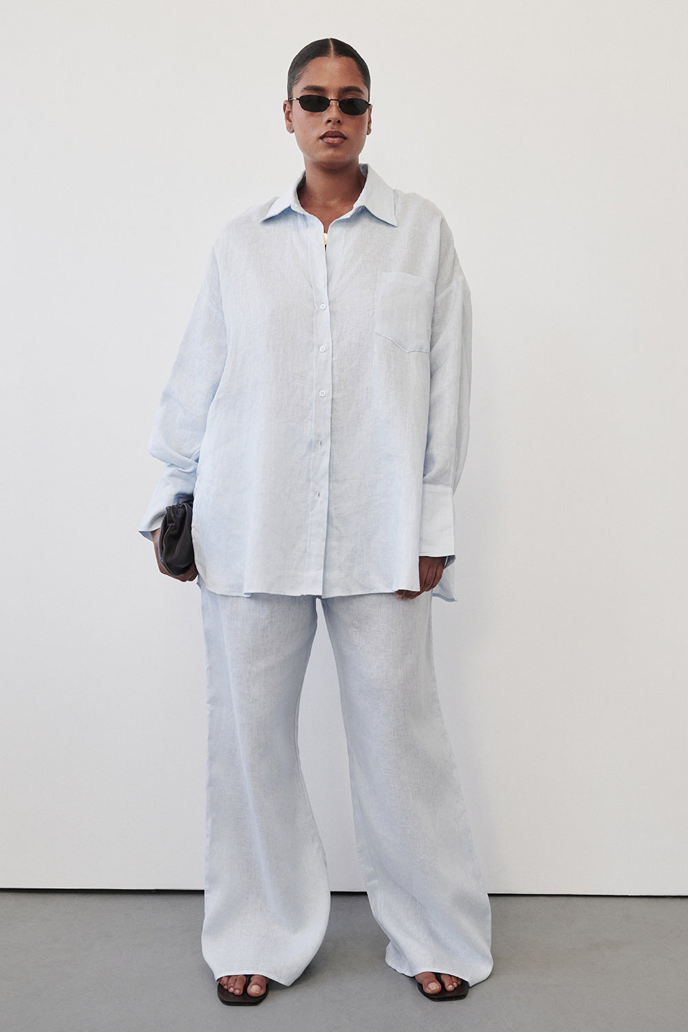 Ellis Long Sleeve Linen Shirt in Ice Blue By DISSH