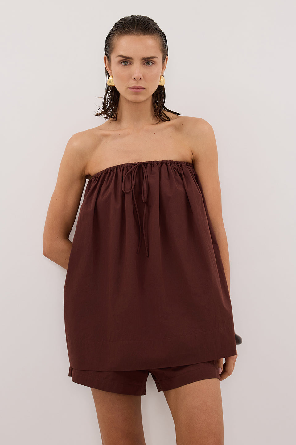 SOMMER CINNAMON STRAPLESS POPLIN TOP