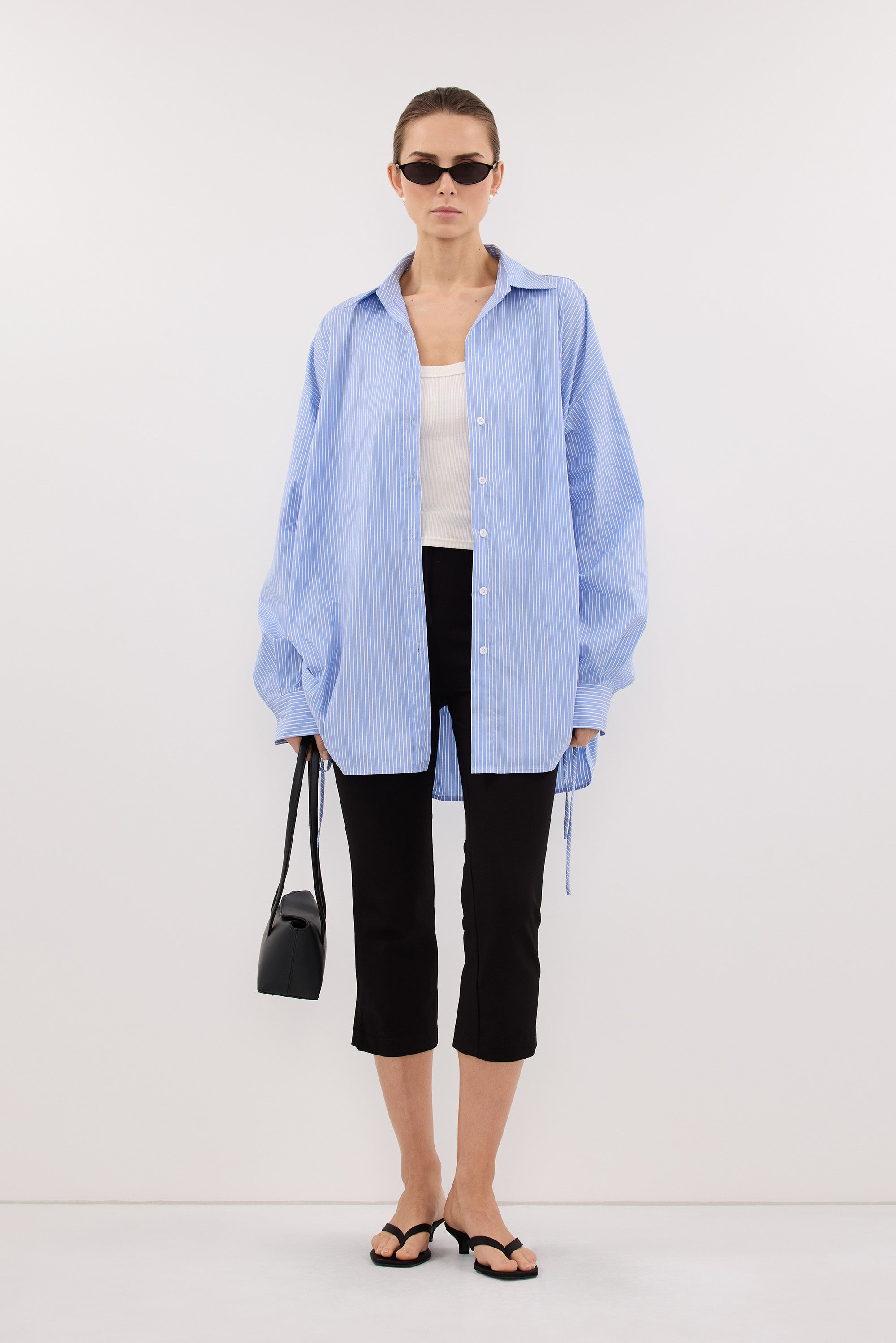 MATHILDE BLUE STRIPE SIDE TIE SHIRT – DISSH