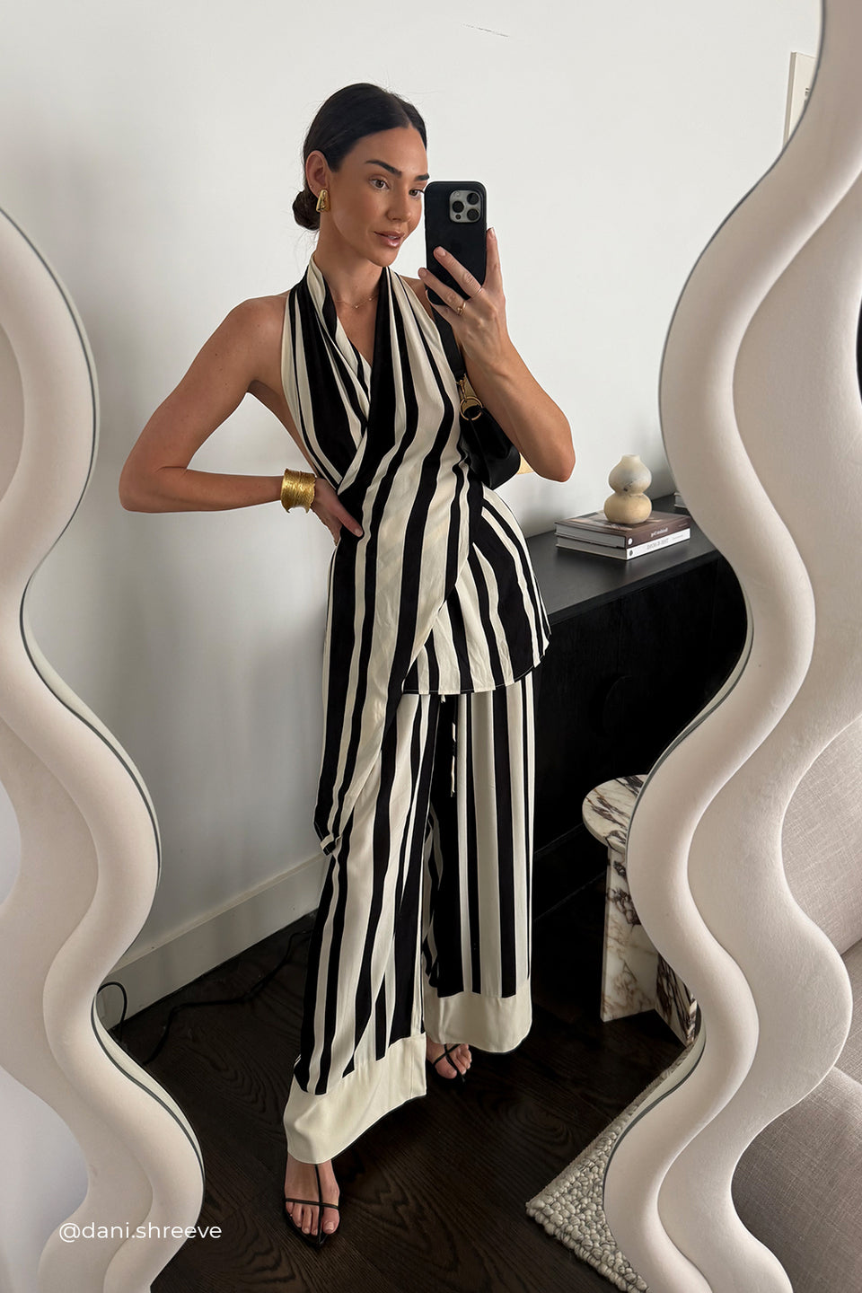 BEAU BLACK STRIPE HALTER TOP