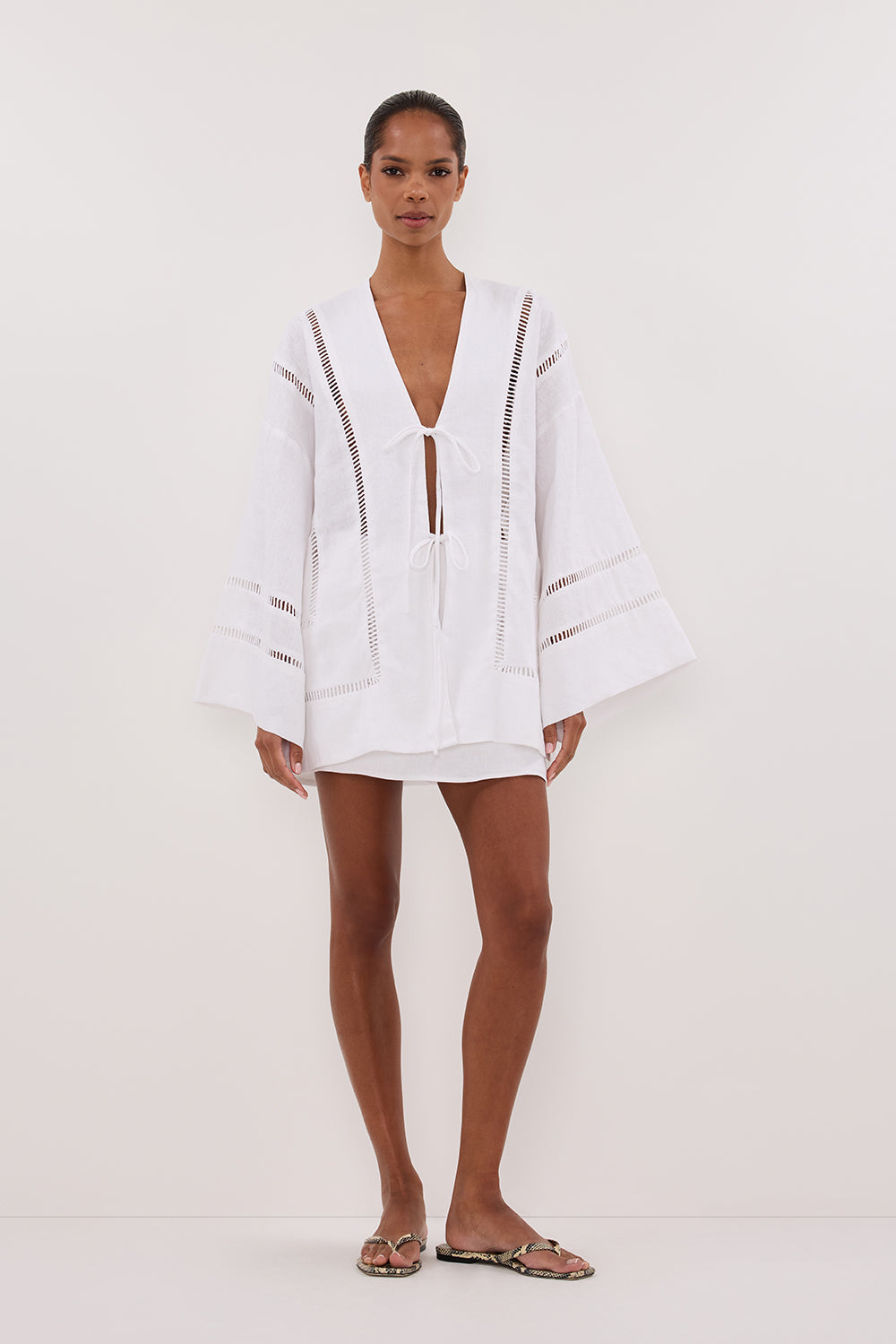 white linen kimono dress Linen Kimono Wrap Dress, White Color, Designed by Anam