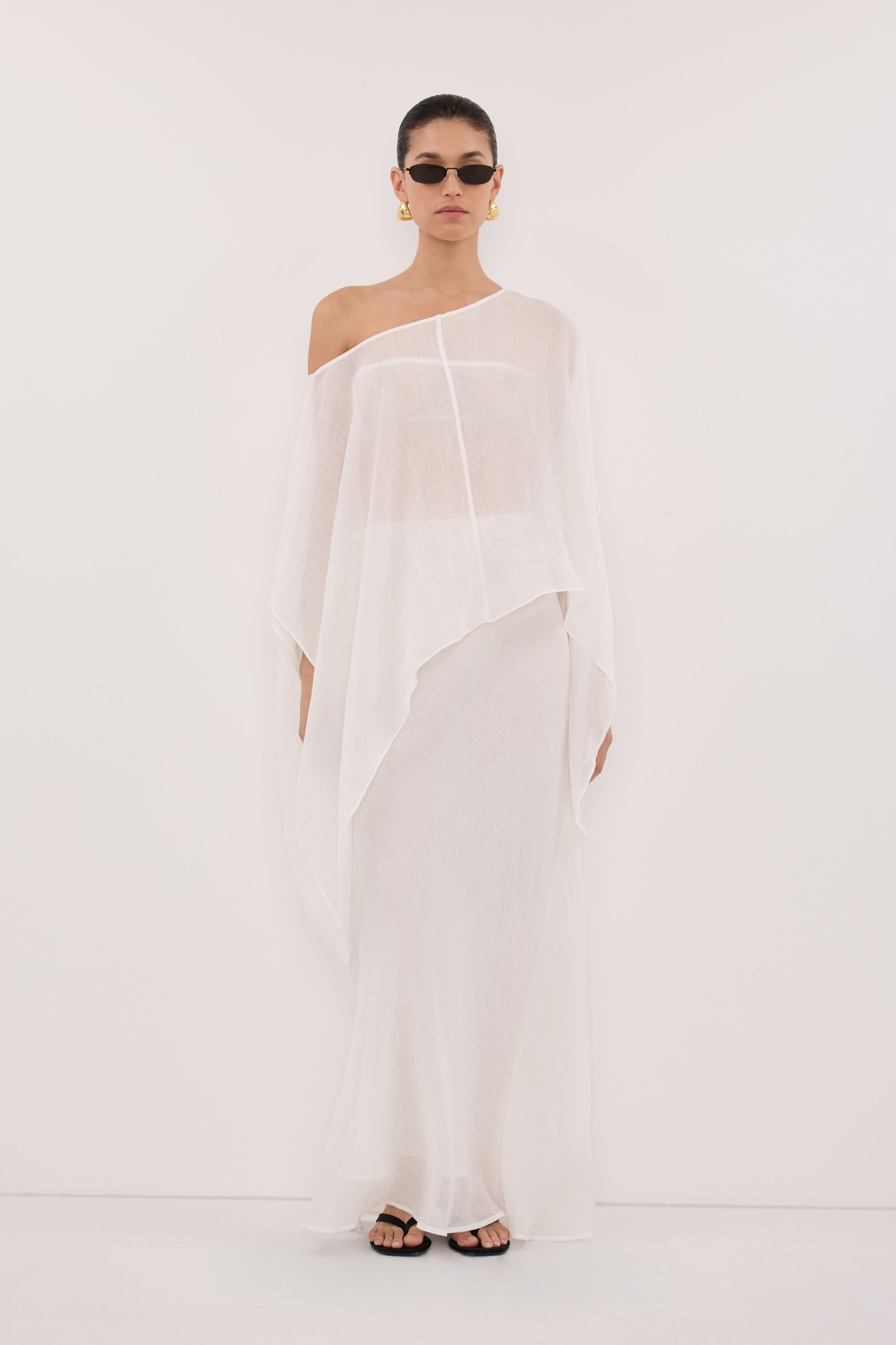 white batwing dress Brianne Batwing Ramie Top in White By DISSH