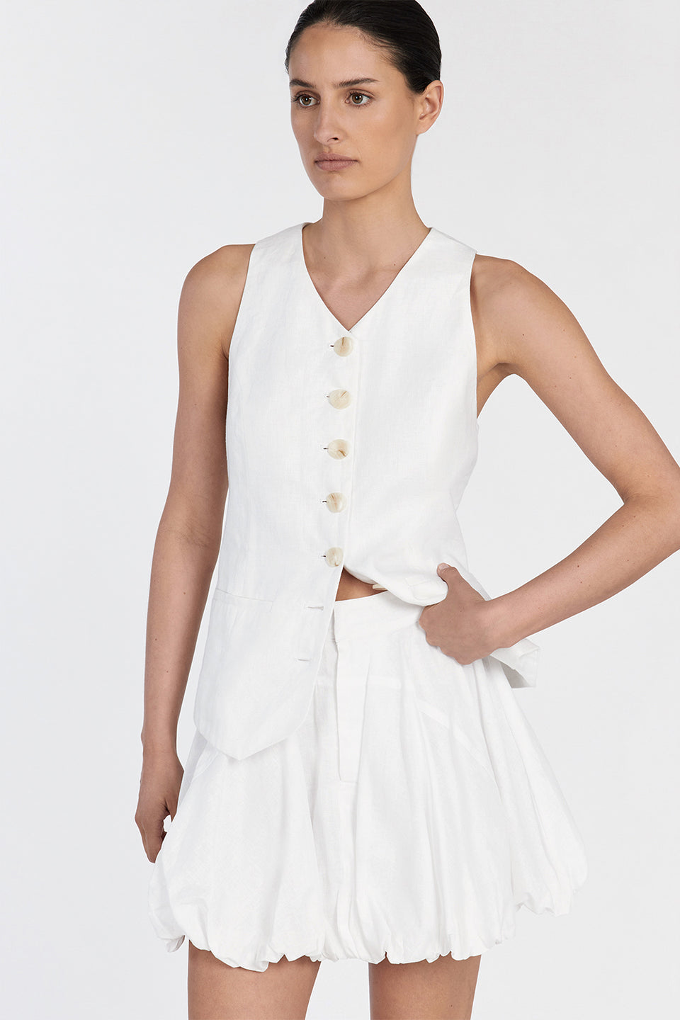 MARIA WHITE LINEN MINI SKIRT