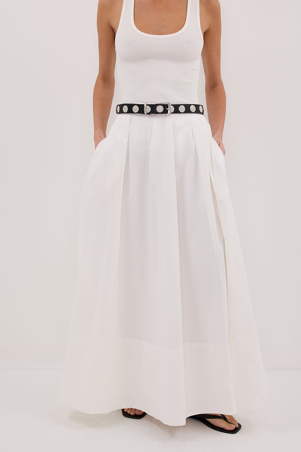 CONAGH WHITE POPLIN MIDI SKIRT