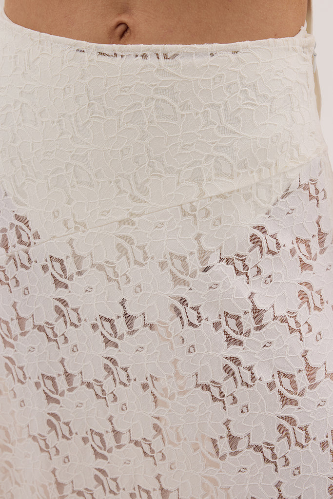 Louella Elasticated Waist Lace Trim Skirt White
