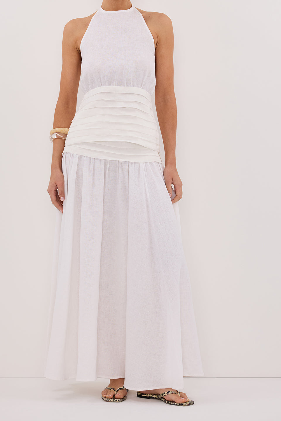 HALLIE WHITE LINEN MIDI SKIRT