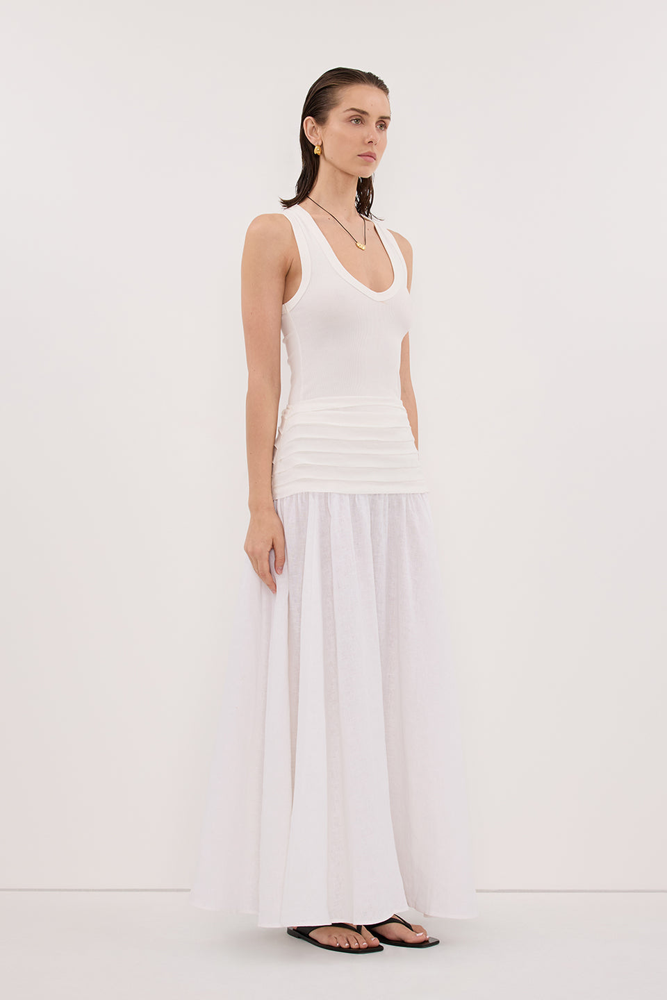 HALLIE WHITE LINEN MIDI SKIRT