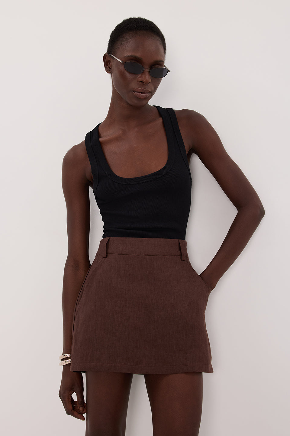 EVIE COCOA LINEN SKORT