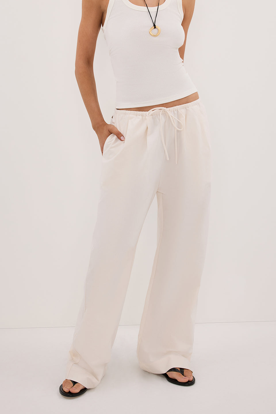 RHEA CREAM COTTON DRAWSTRING PANT