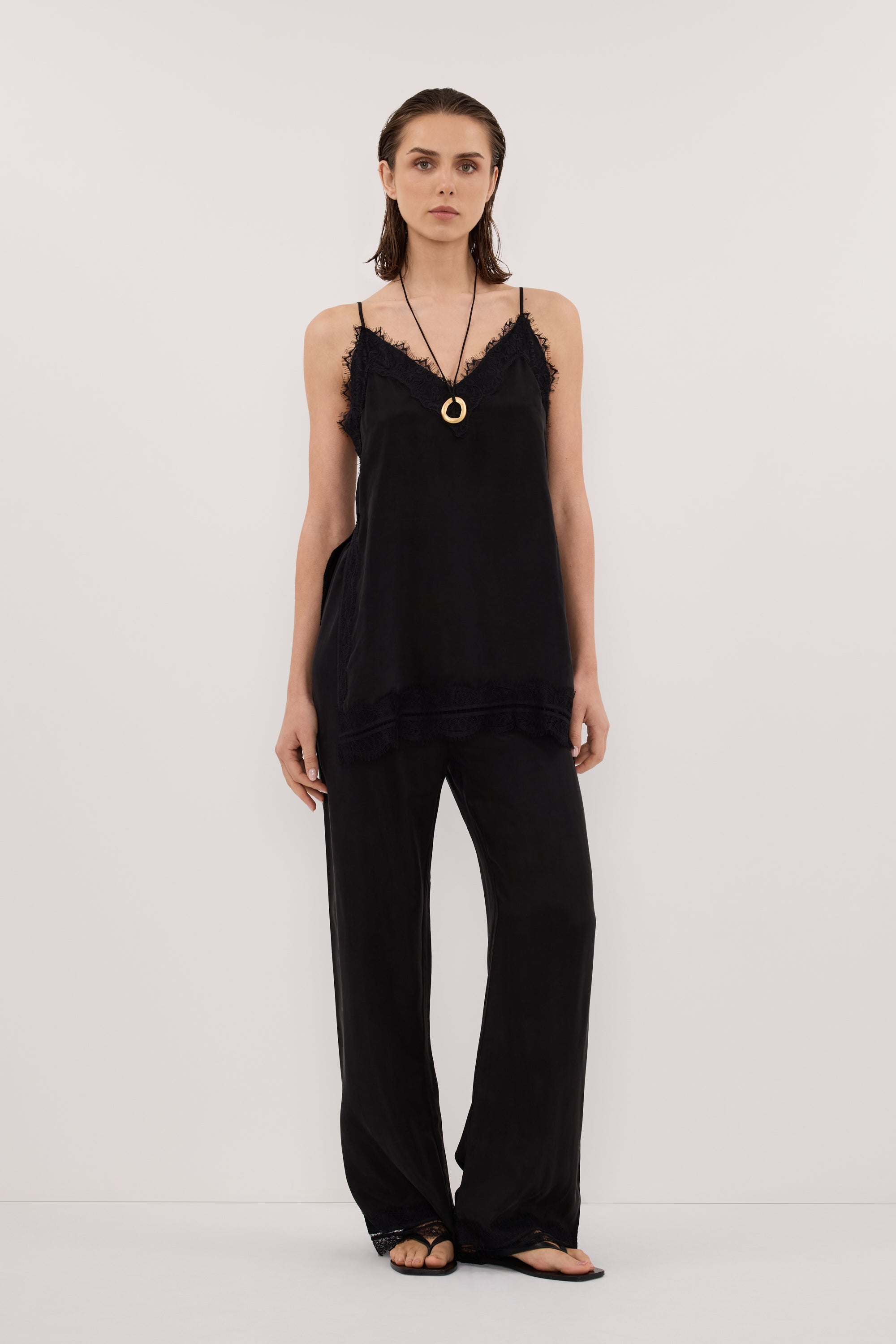 ANDREA BLACK CUPRO LACE PANT – DISSH