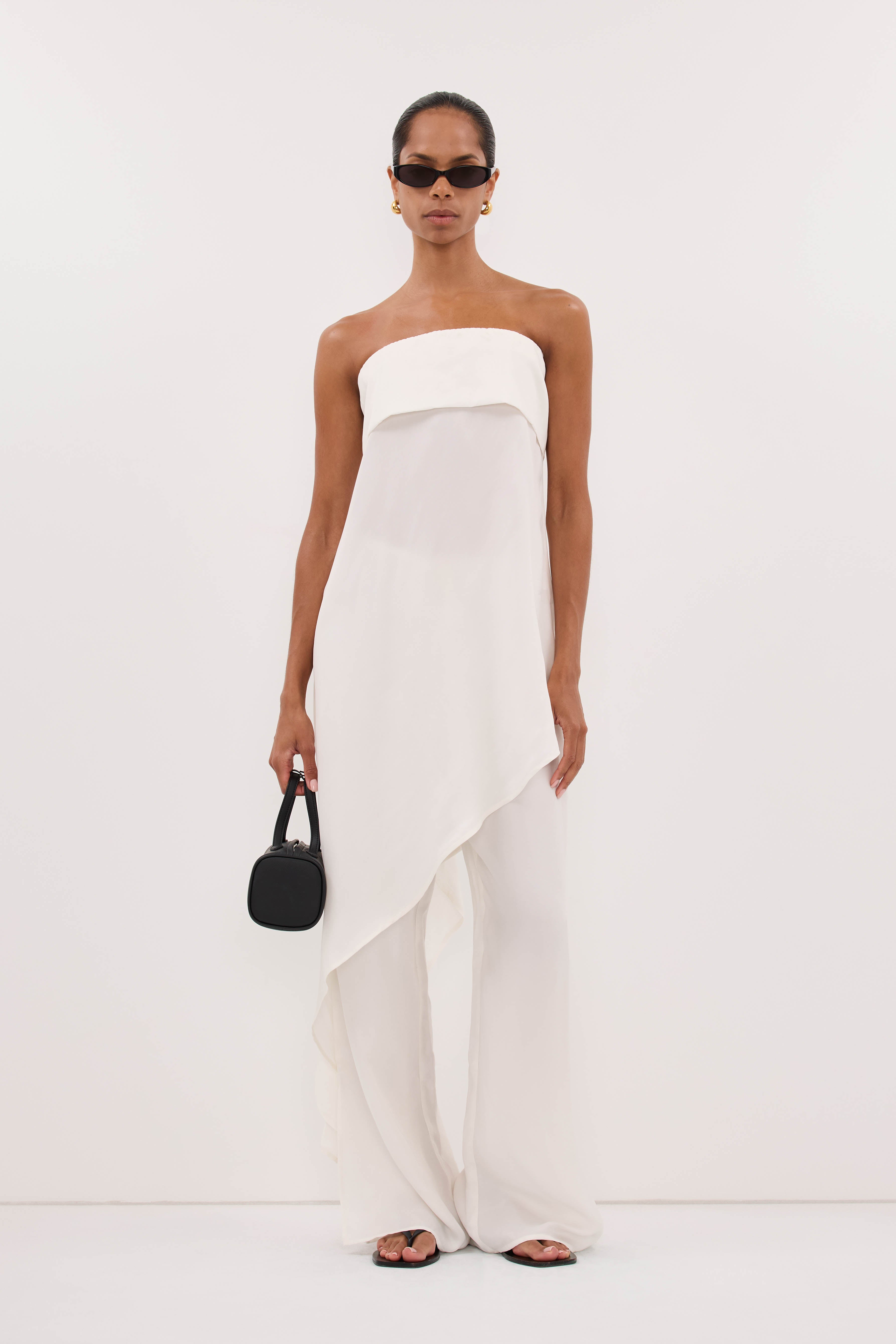 Xena Cupro Side Split Pant in White By DISSH | Matching Set
