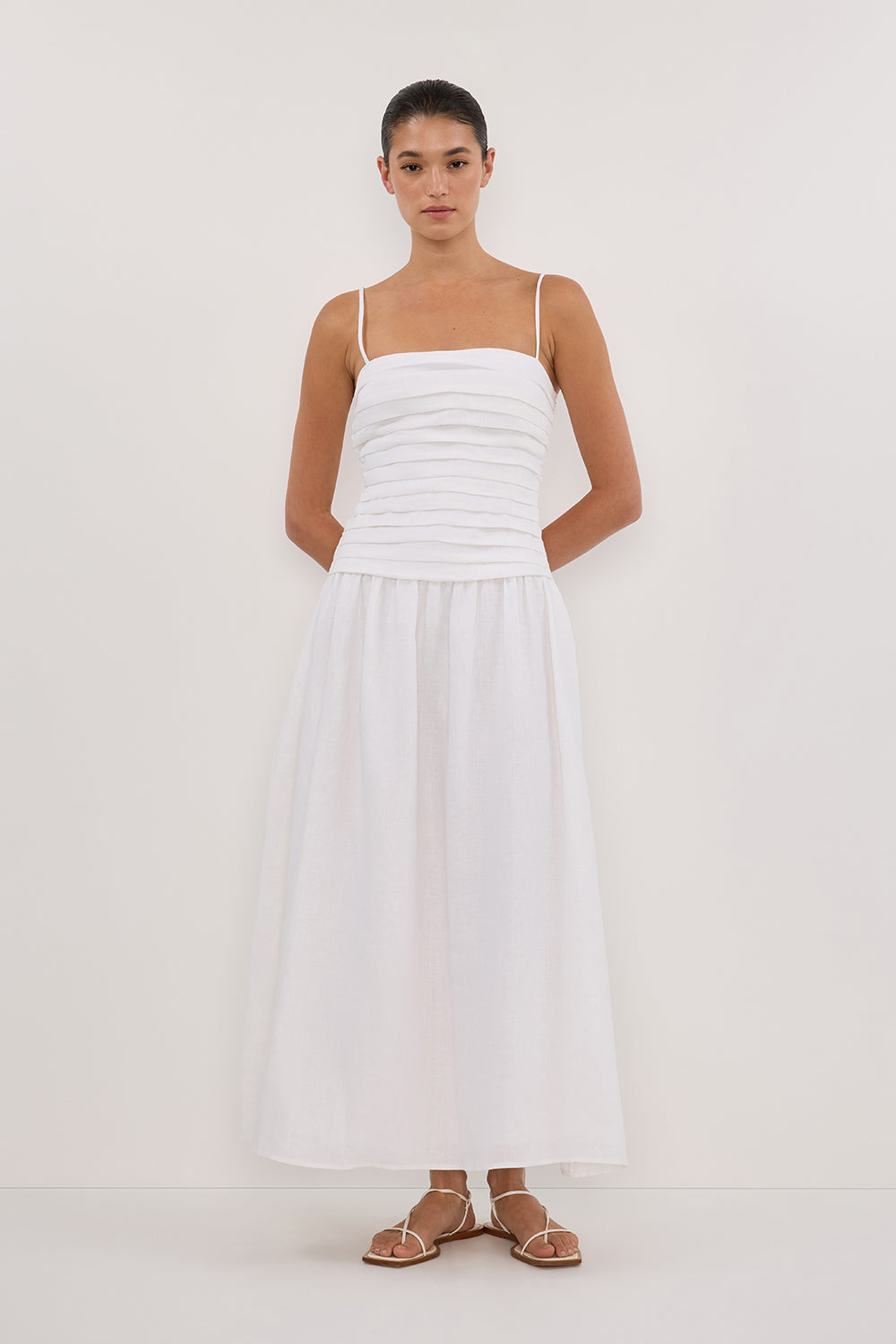 REECE WHITE LINEN MIDI DRESS DISSH REECE WHITE LINEN MIDI DRESS DISSH
