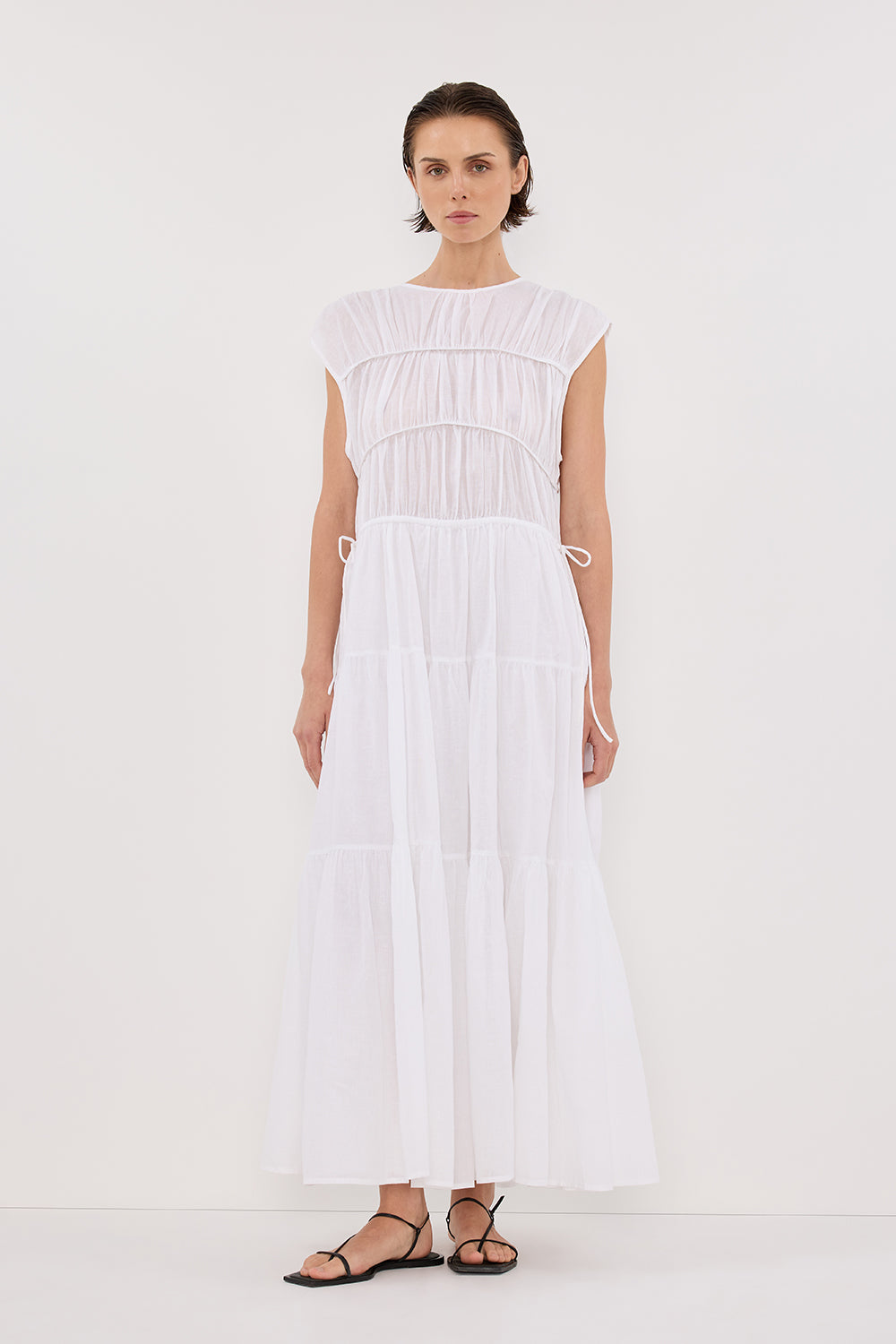 Flynn Linen Blend Midi Dress in White By DISSH Flynn Linen Blend Midi Dress in White By DISSH