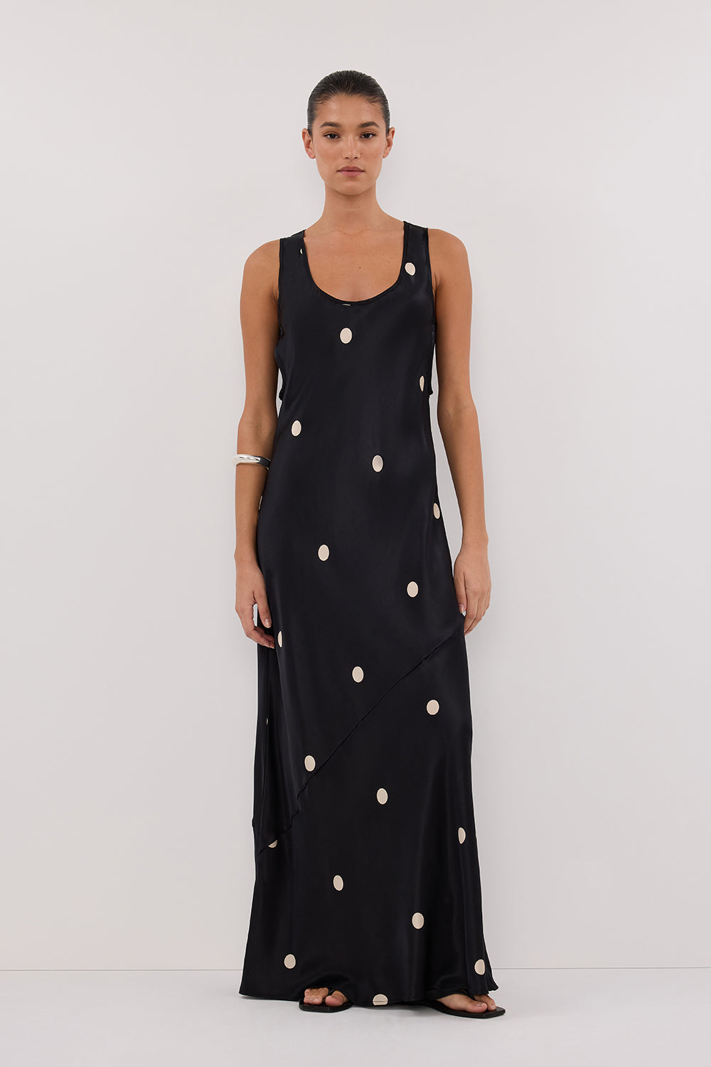 LAURA BLACK SPOT SILK MAXI DRESS LAURA BLACK SPOT SILK MAXI DRESS