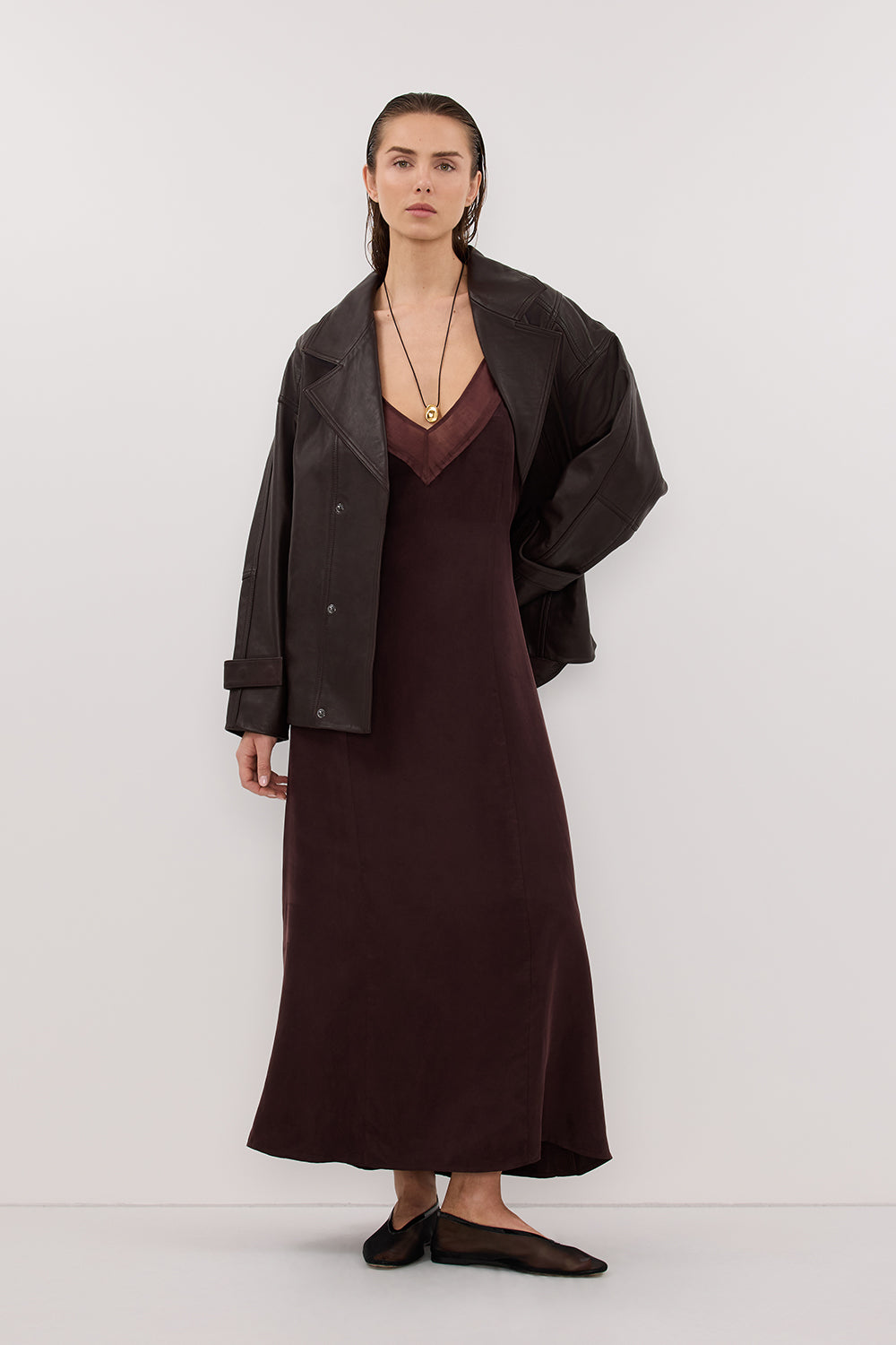 Millie Cupro Sleeveless Midi Dress in Walnut by Dissh