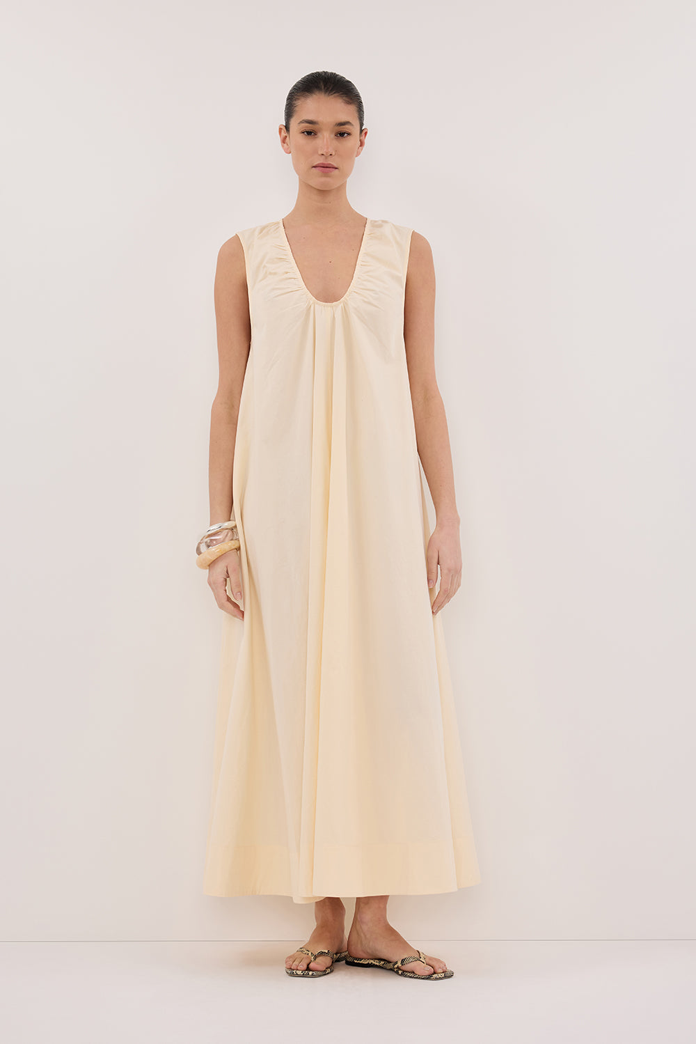Gabby Oversized Cotton Sleeveless Midi Dress in Buttermilk By DISSH