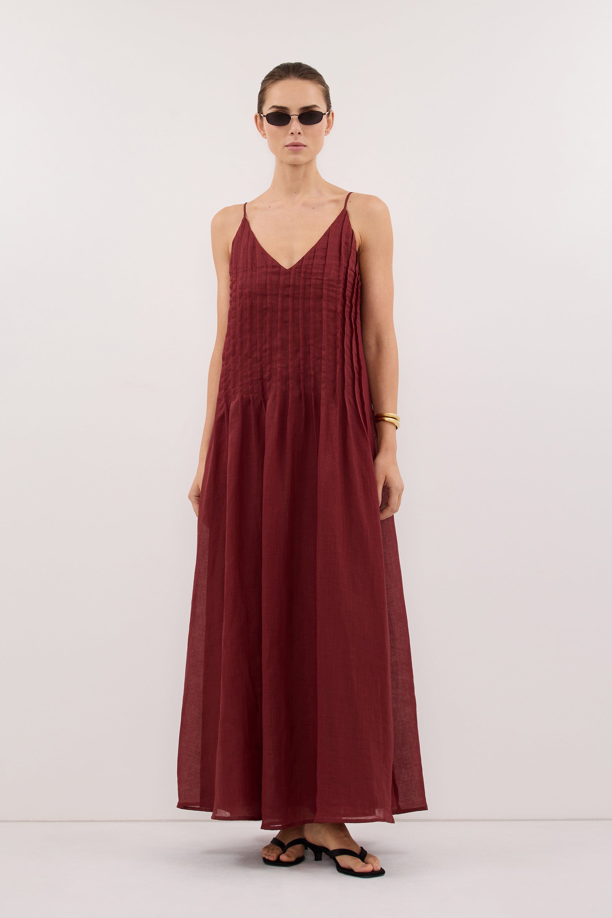 fitted lace wedding dress Tahlia Ramie Maxi Dress in Sahara Red by Dissh
