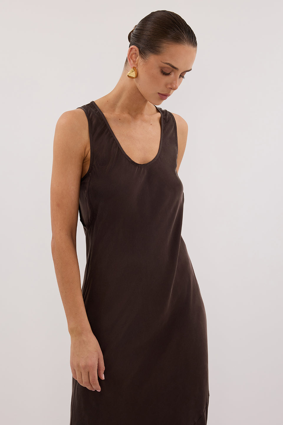 DARCY BITTER CHOC SILK MAXI DRESS