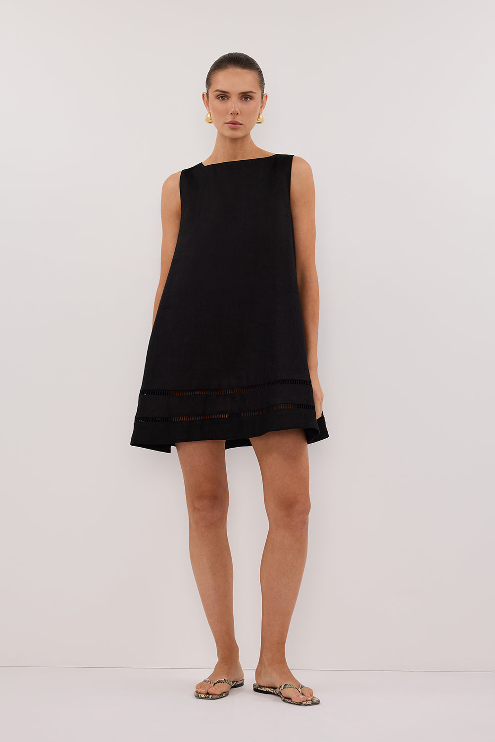 LINDSAY BLACK LINEN MINI DRESS LINDSAY BLACK LINEN MINI DRESS