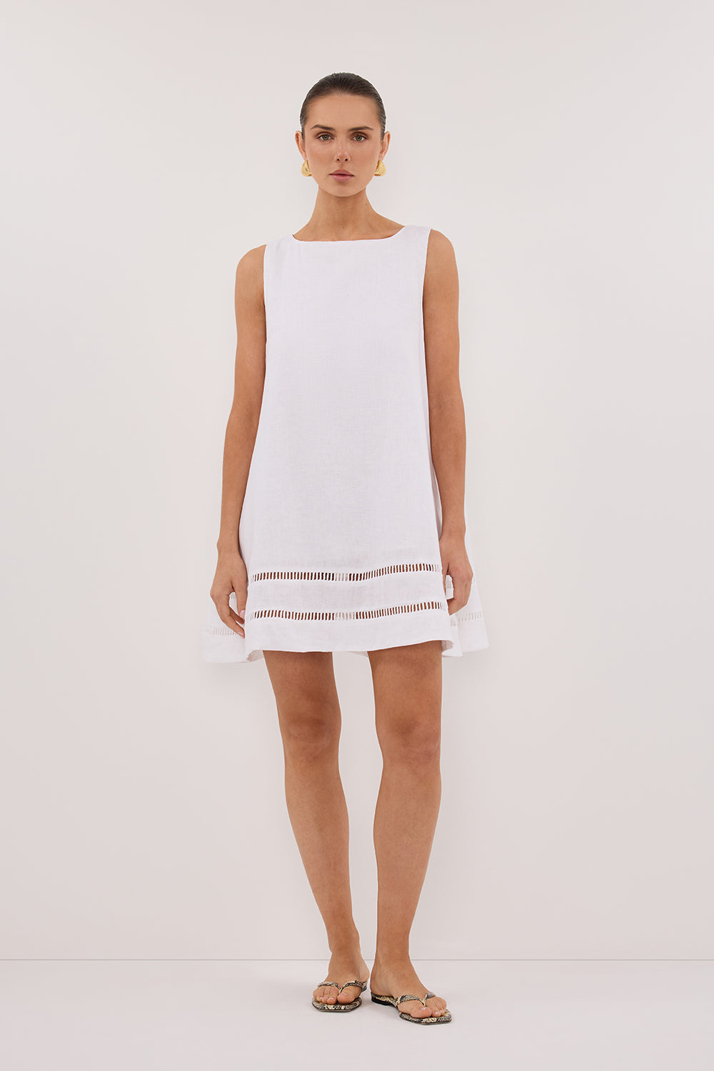 LINDSAY WHITE LINEN MINI DRESS LINDSAY WHITE LINEN MINI DRESS