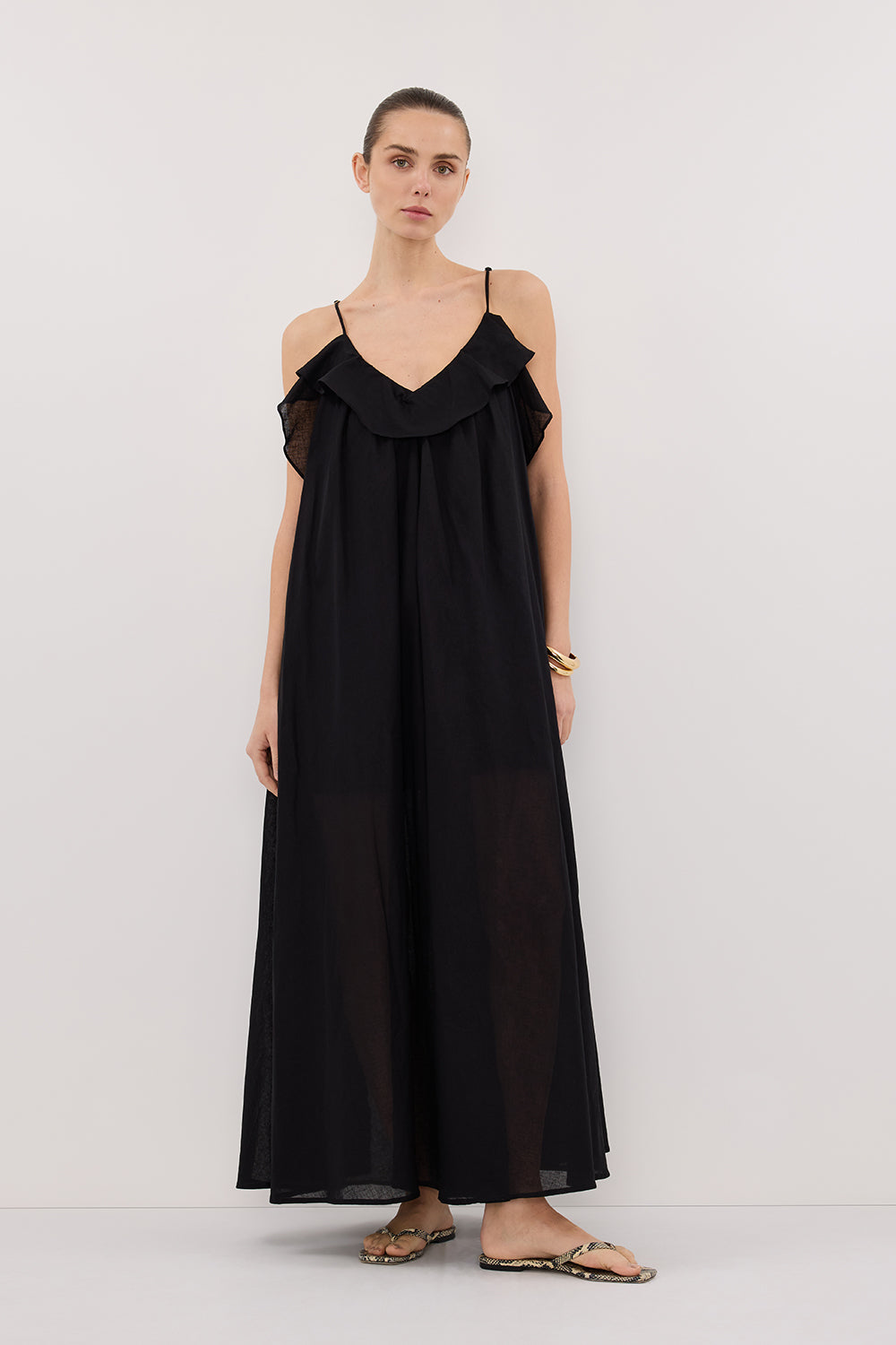 chinese dress ladies Linen Maxi Dress with Pockets main image 0