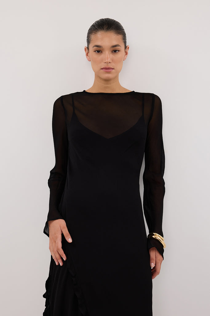 MARISSA BLACK LONG SLEEVE MAXI DRESS