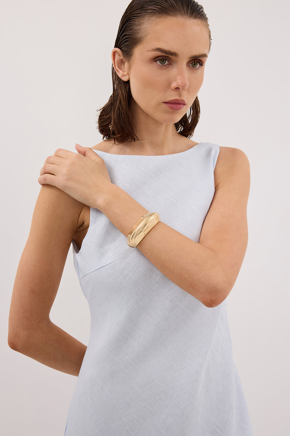 LACY CORNFLOWER SLEEVELESS LINEN MIDI DRESS