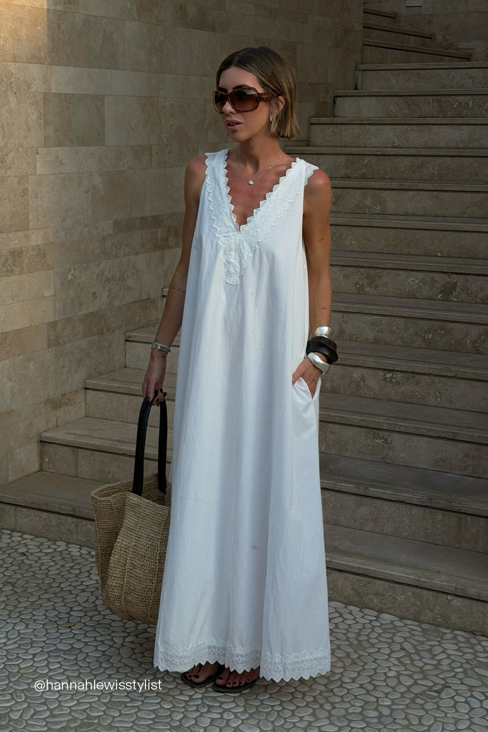Annabel Sleeveless V Neck Midi Dress in White By DISSH