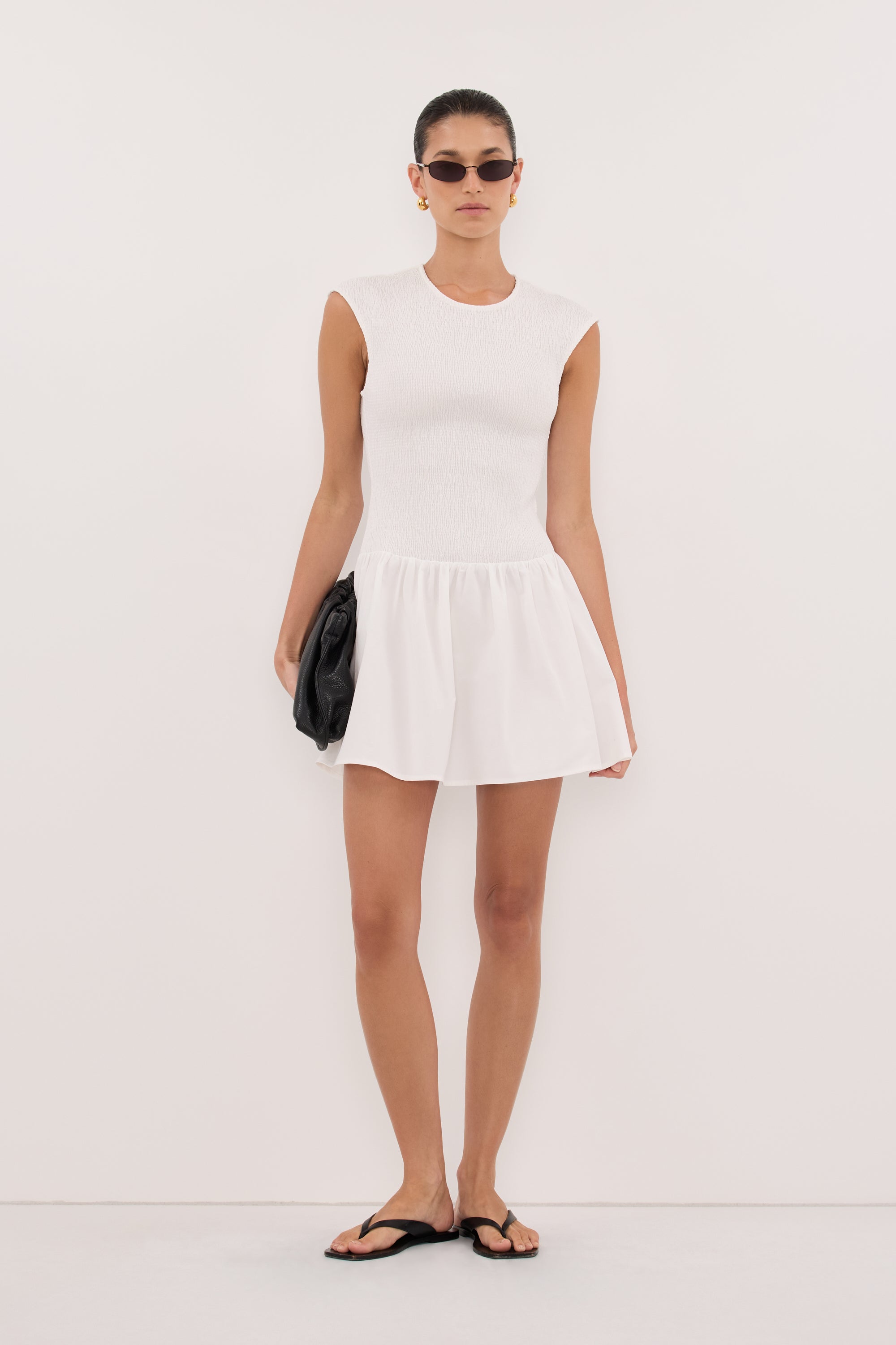 Rubi Cotton Mini Dress in White By DISSH