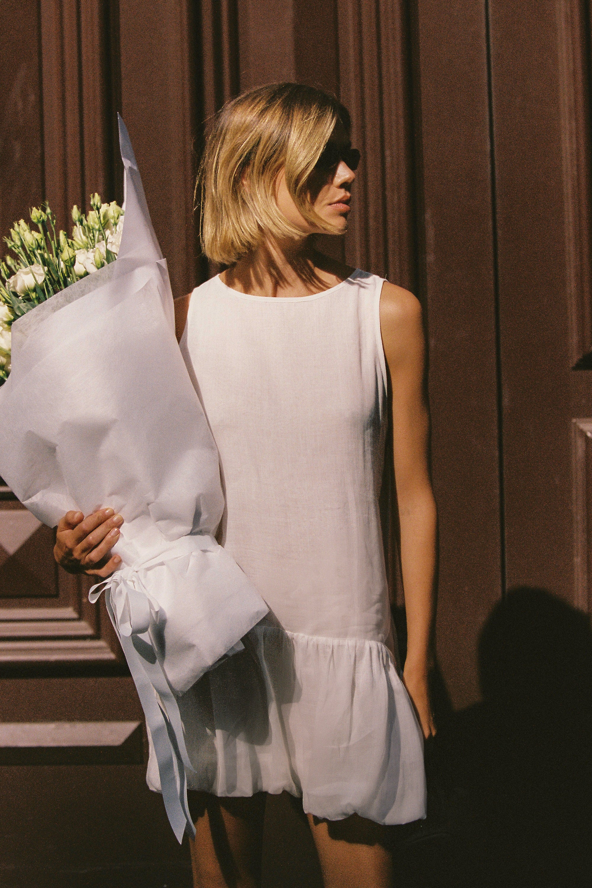Arlo Ramie Bubble Mini Dress in White By DISSH