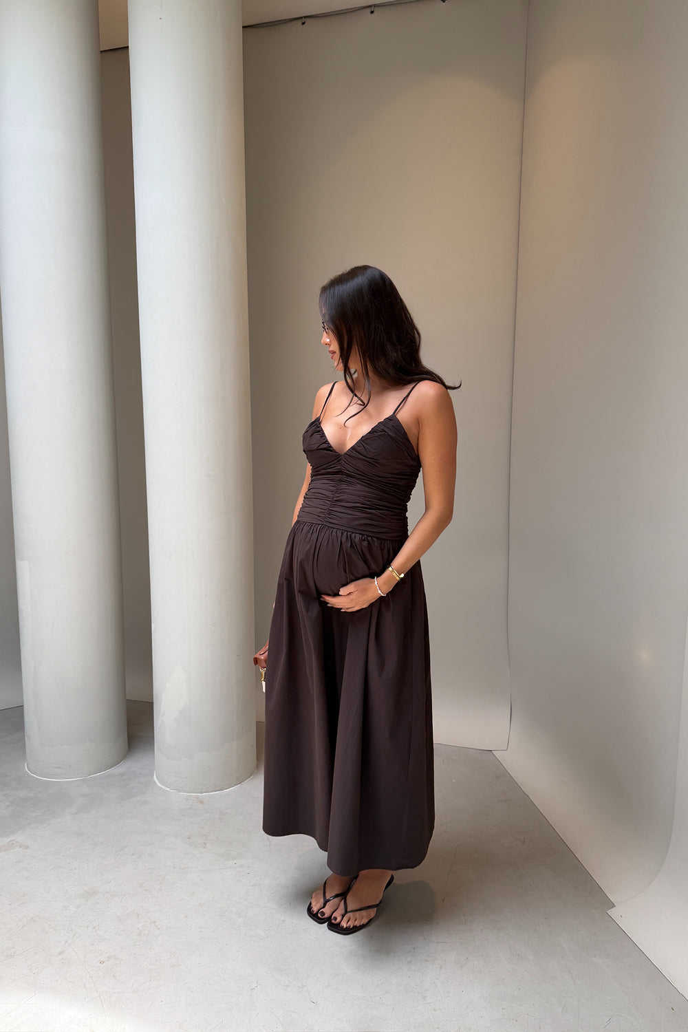 Alexia Cotton Sleeveless Midi Dress in Burnt Choc By DISSH