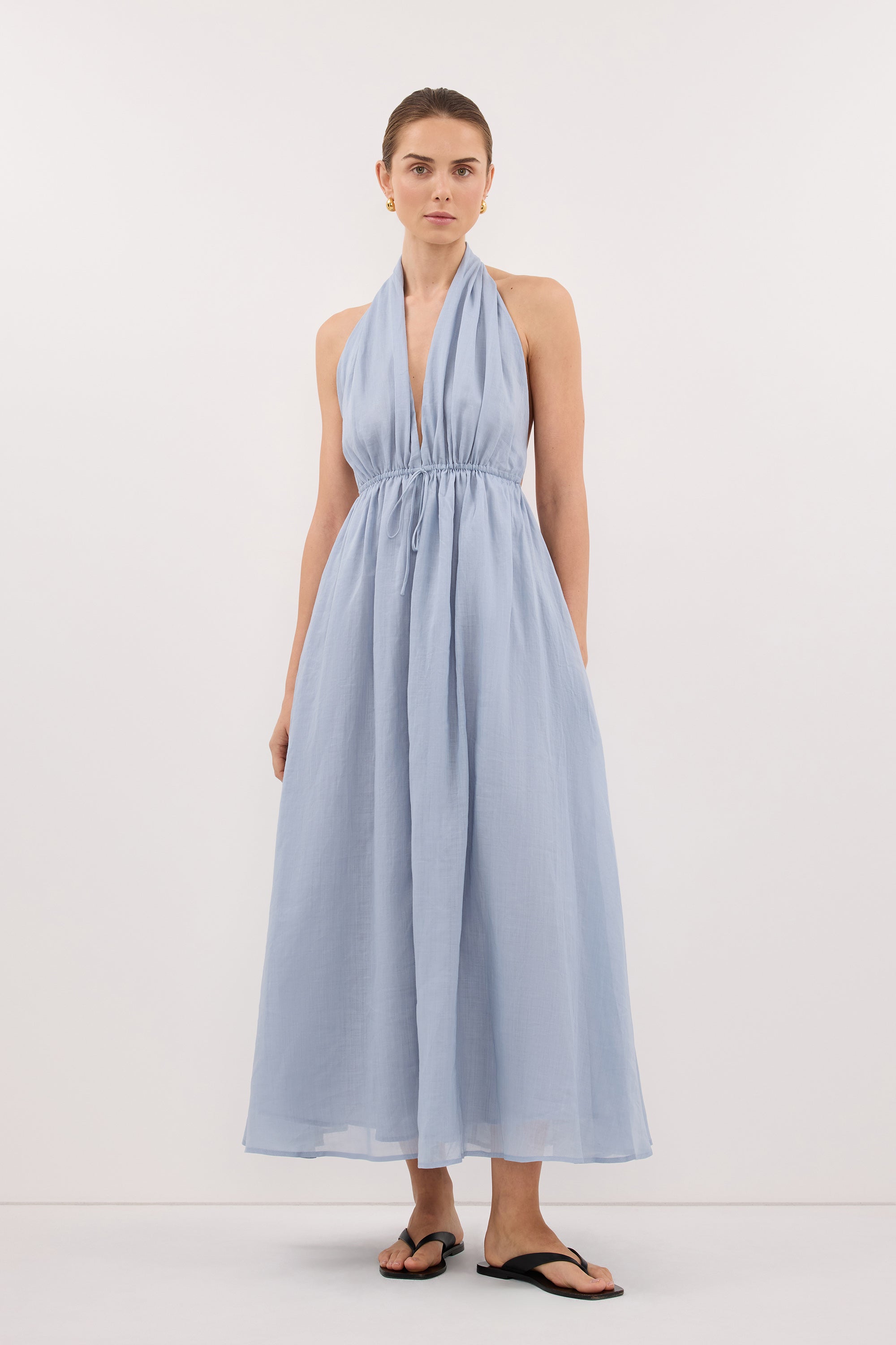 SAMMI DUSTY BLUE RAMIE MIDI DRESS – DISSH