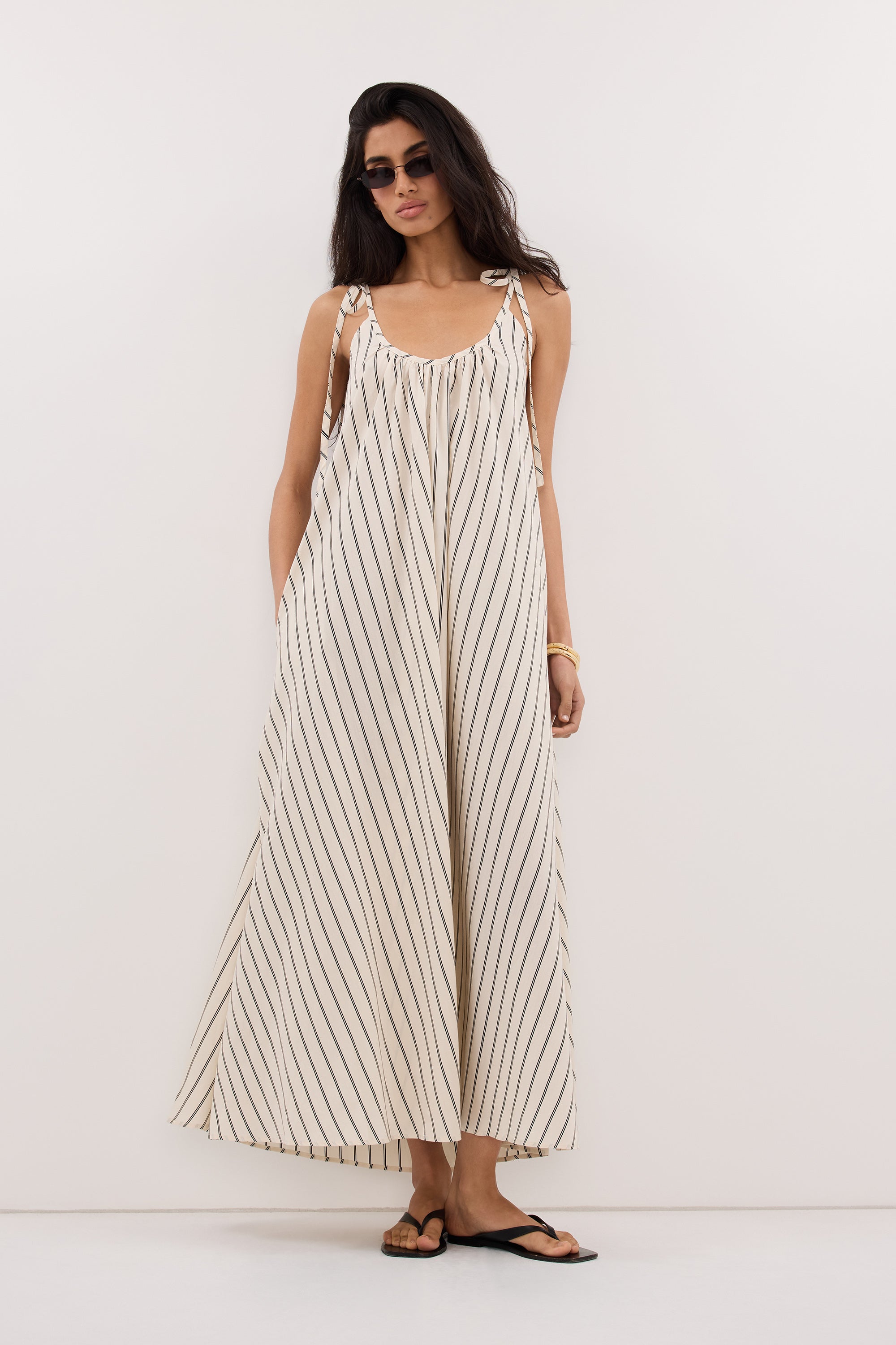 Fable Stripe Sleeveless Midi Dress in Cream By DISSH