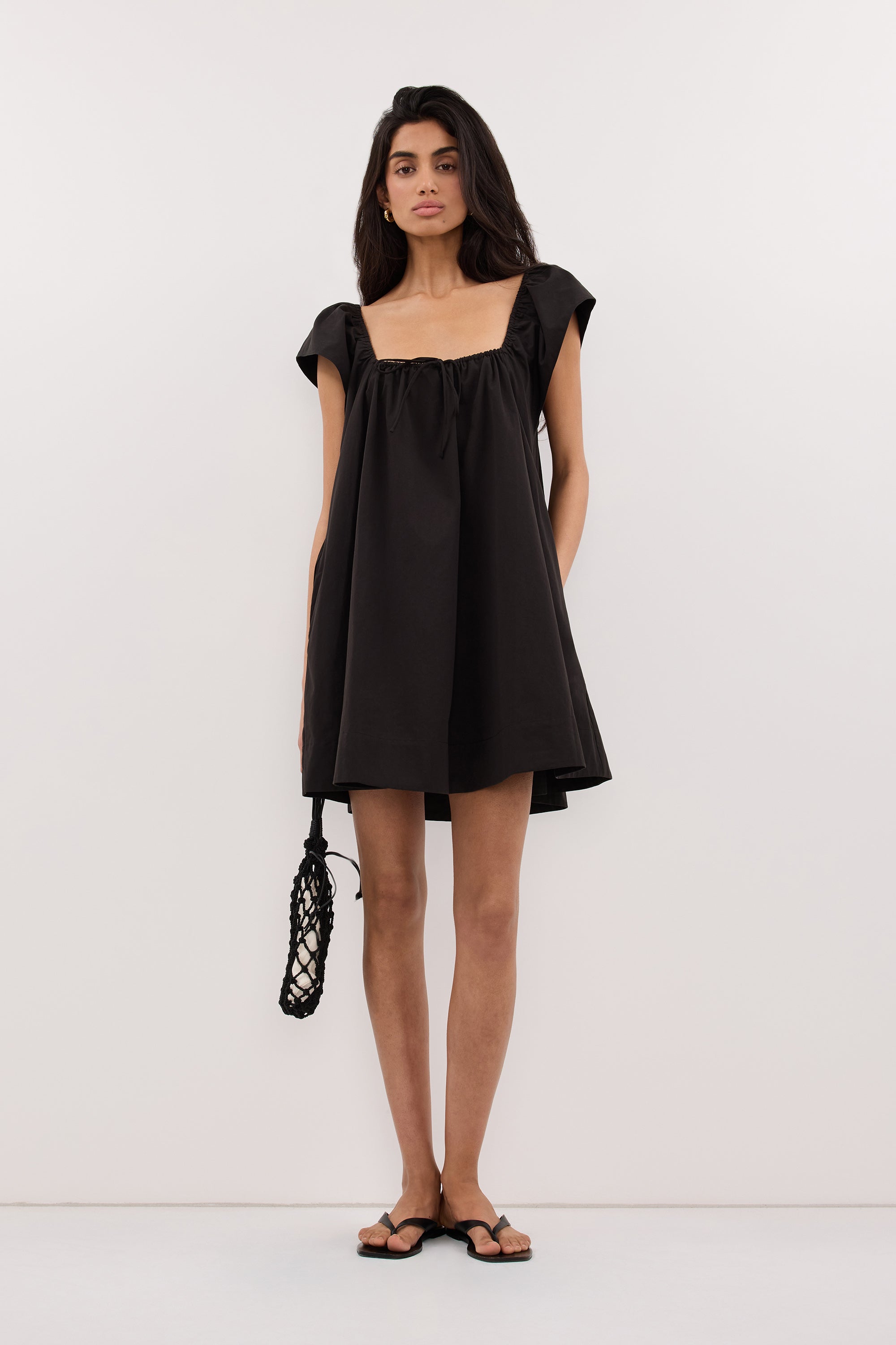 KATE BLACK COTTON MINI DRESS – DISSH
