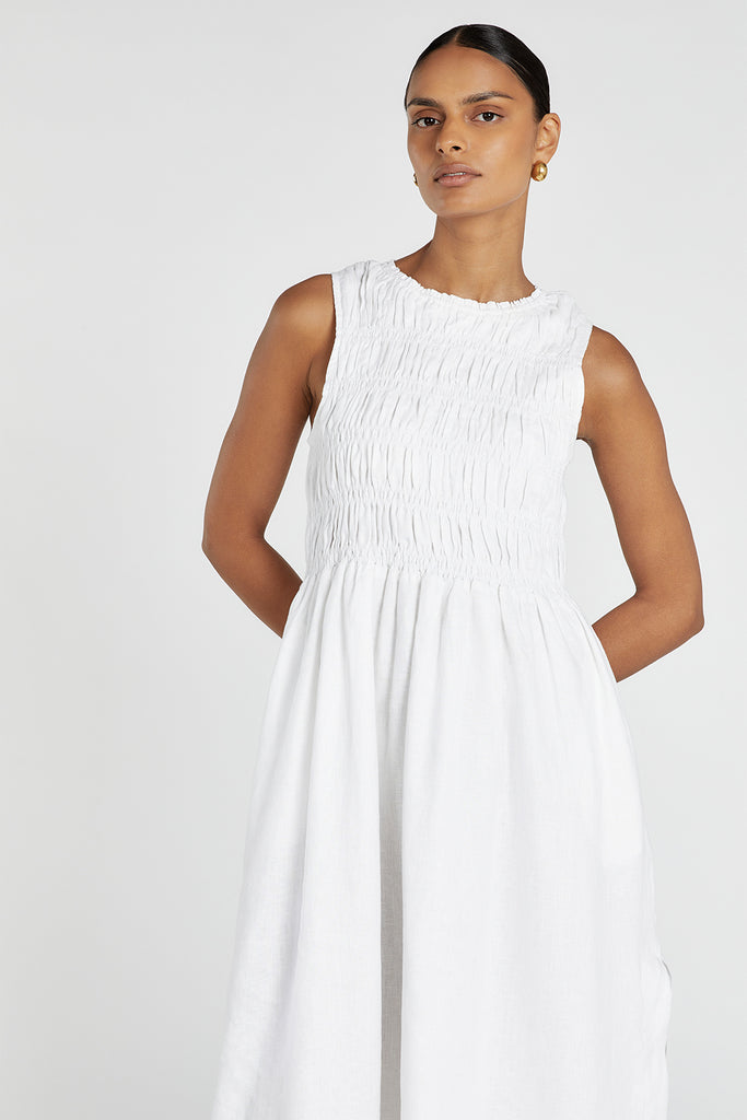 LESSI WHITE LINEN MIDI DRESS Dissh