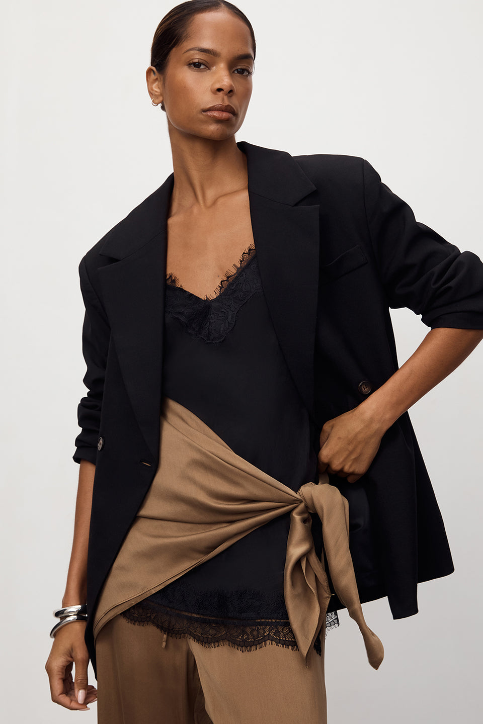 PERCY CHESTNUT SILK SCARF TOP