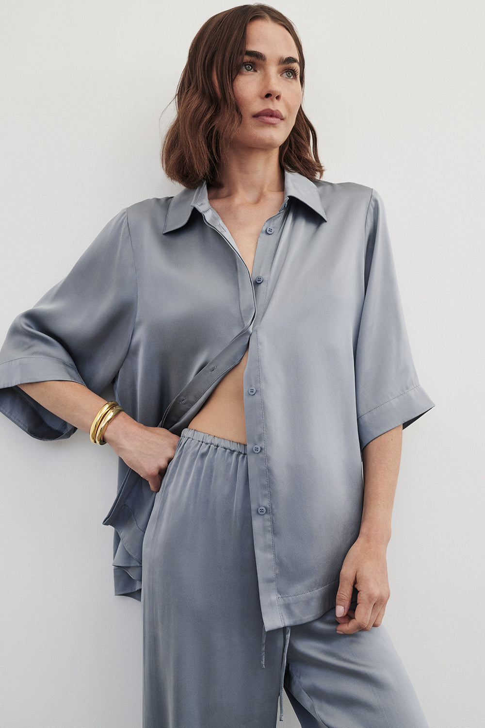 PERCY DUSTY BLUE SILK SHIRT – DISSH