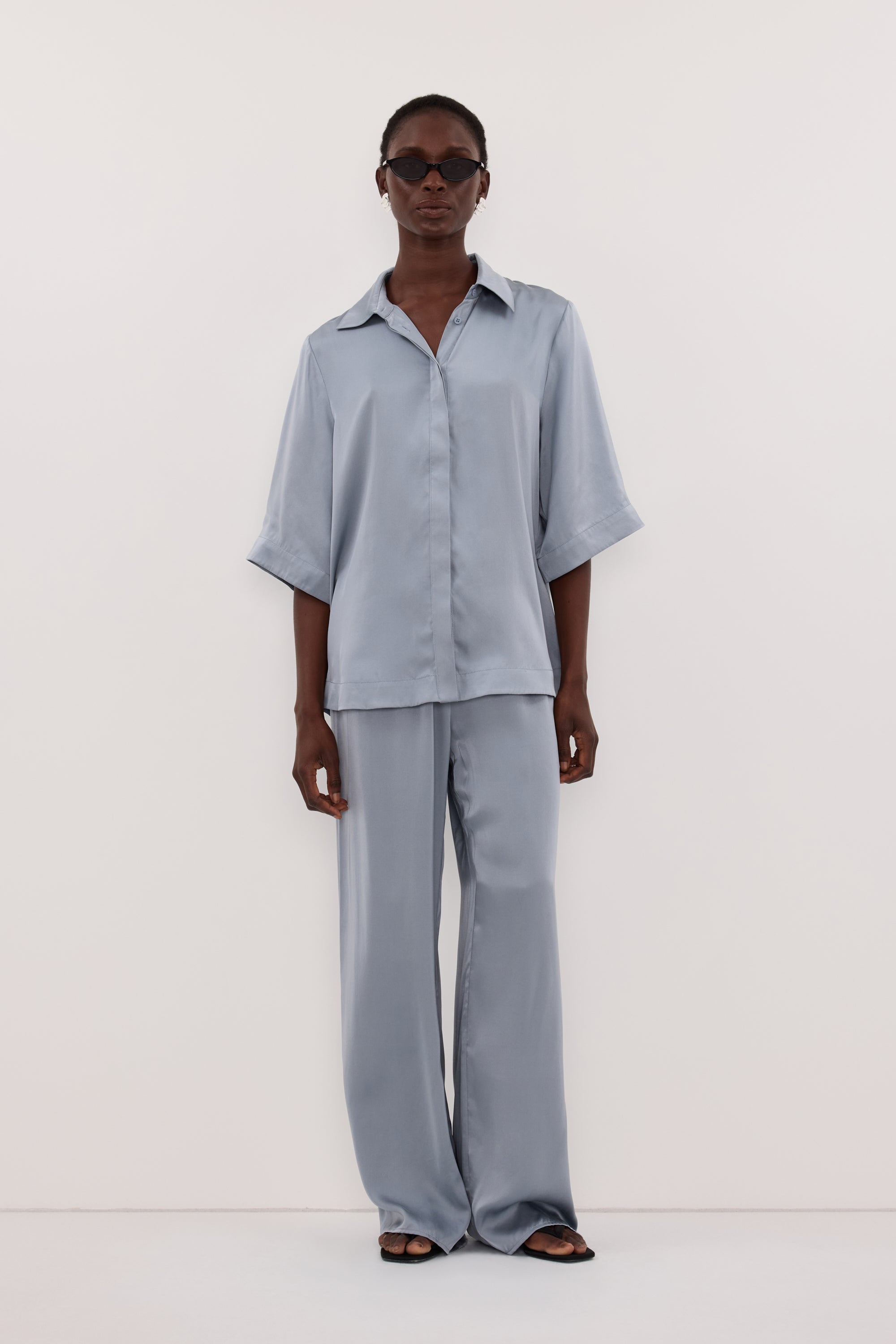 PERCY DUSTY BLUE SILK SHIRT – DISSH