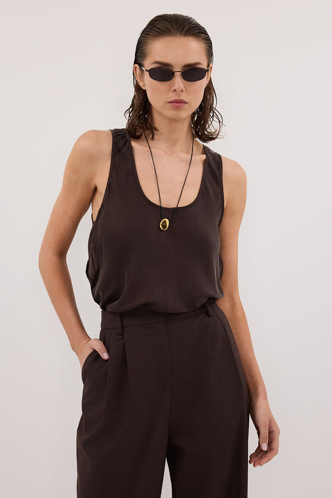 COLETTE BITTER CHOC SILK CAMI TOP | Dissh