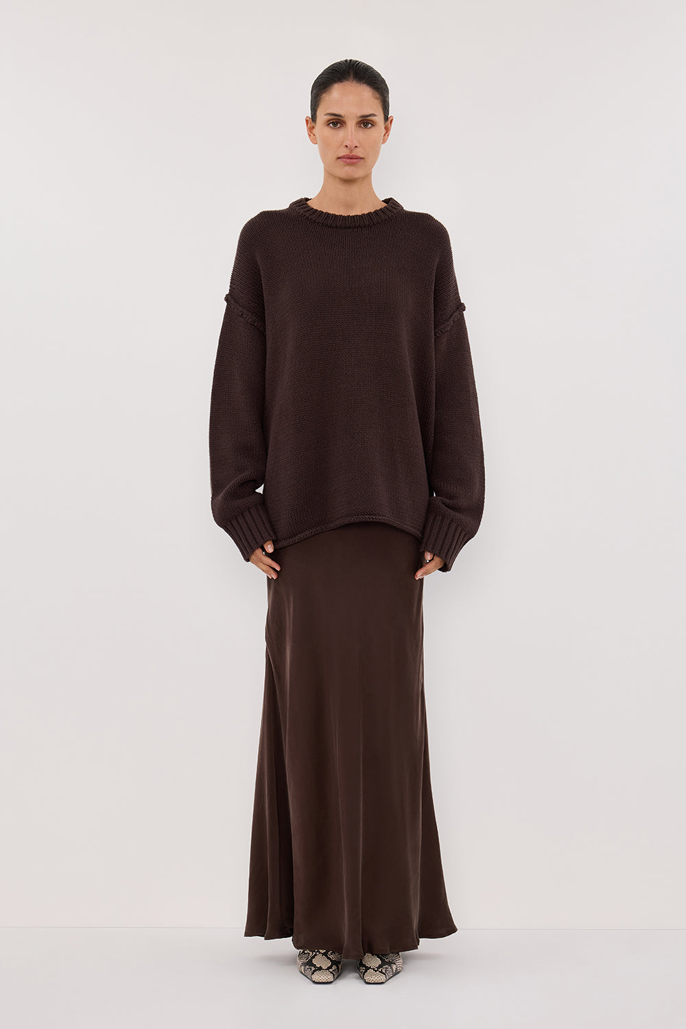COLETTE BITTER CHOC SILK SKIRT – DISSH