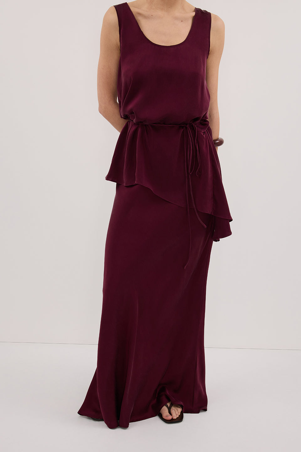 COLETTE MERLOT SILK MIDI SKIRT
