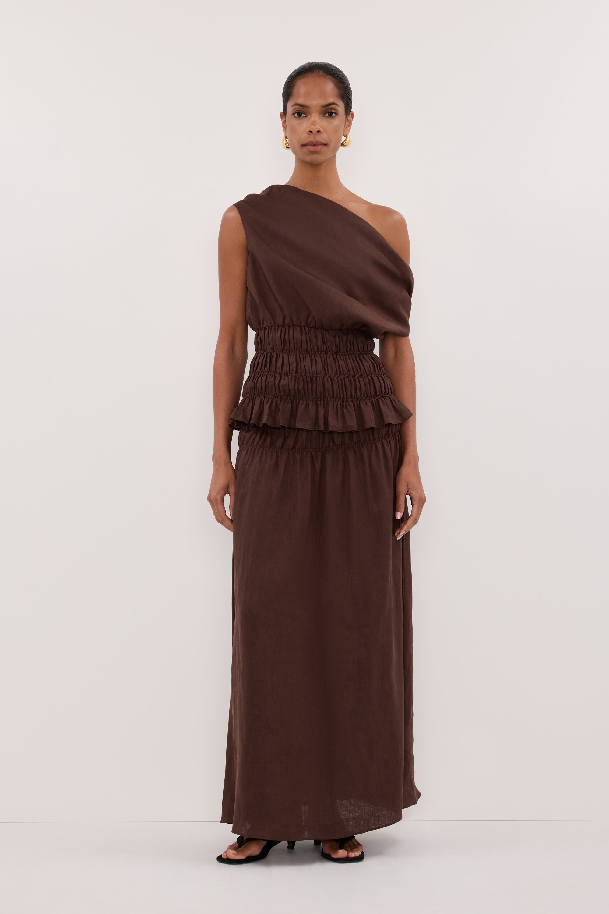MAIA COCOA LINEN SHIRRED SKIRT – DISSH