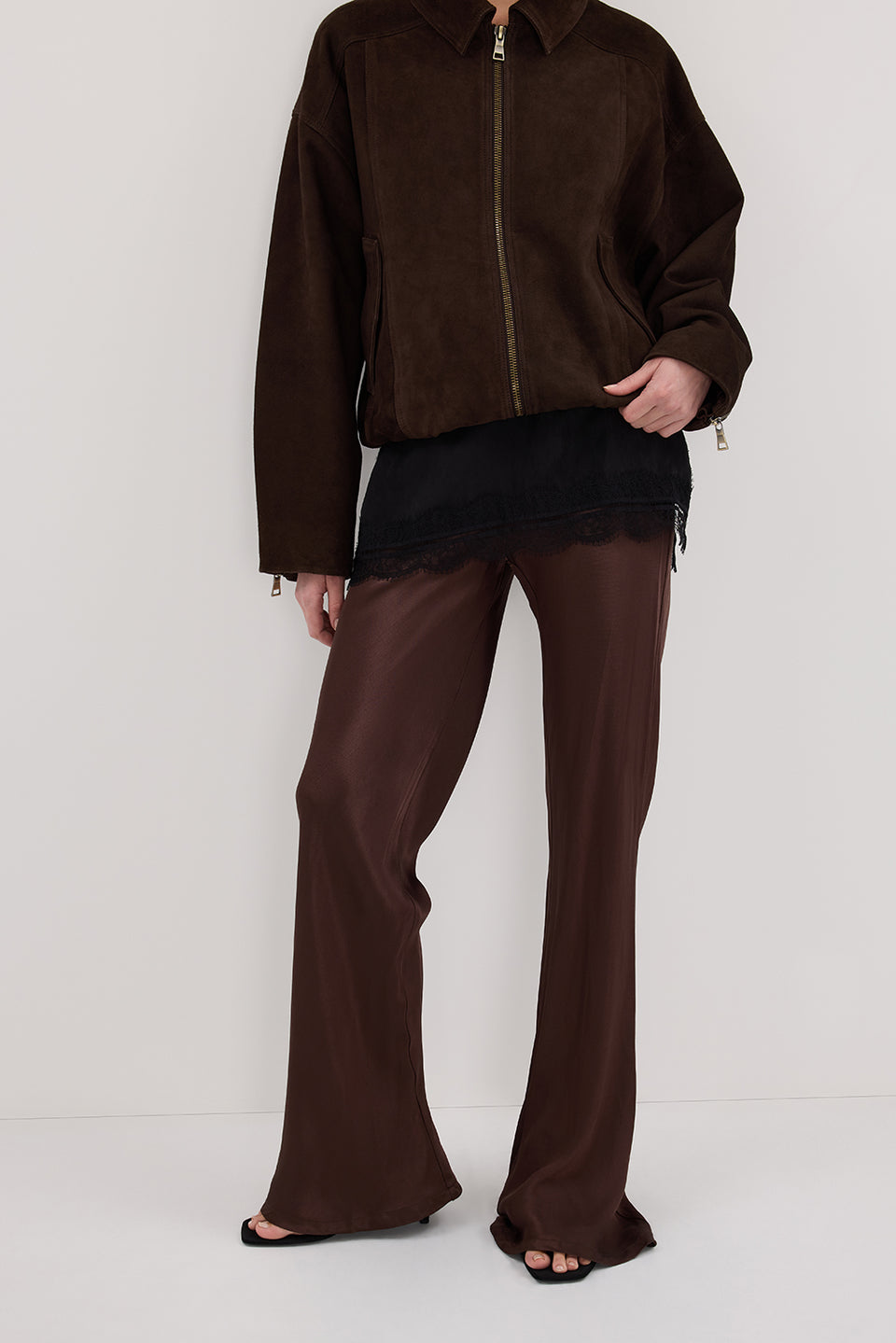 NIKKI BITTER CHOC SATIN BIAS PANT